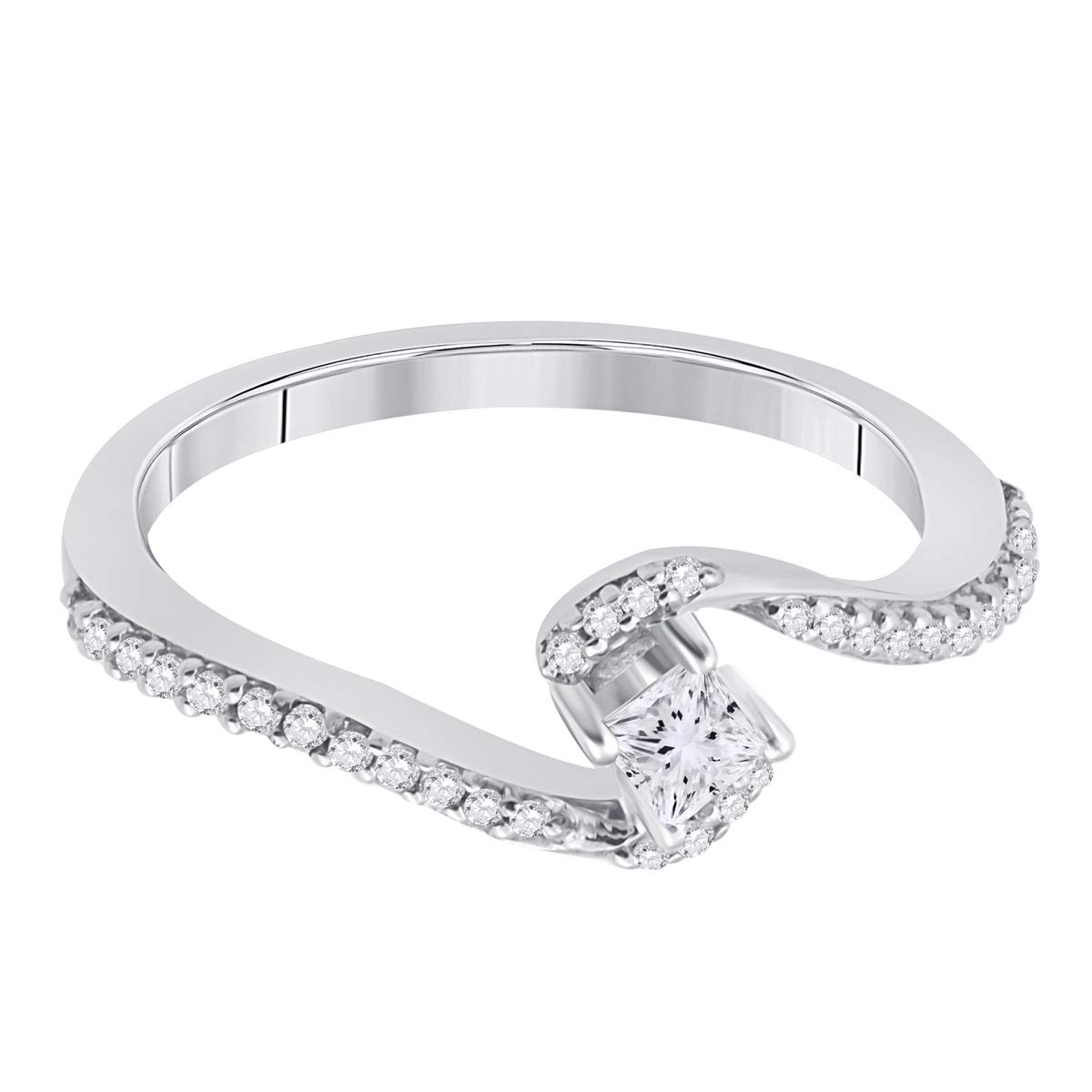 1/4 Carat IGI Certified Princess Cut Natural Diamond Engagement Ring for Women - 10K Solid White Gold Wedding Band, Anniversary & Birthday Gift Jewelry - Perfect for Proposals, Bridal Sets & Special Occasions