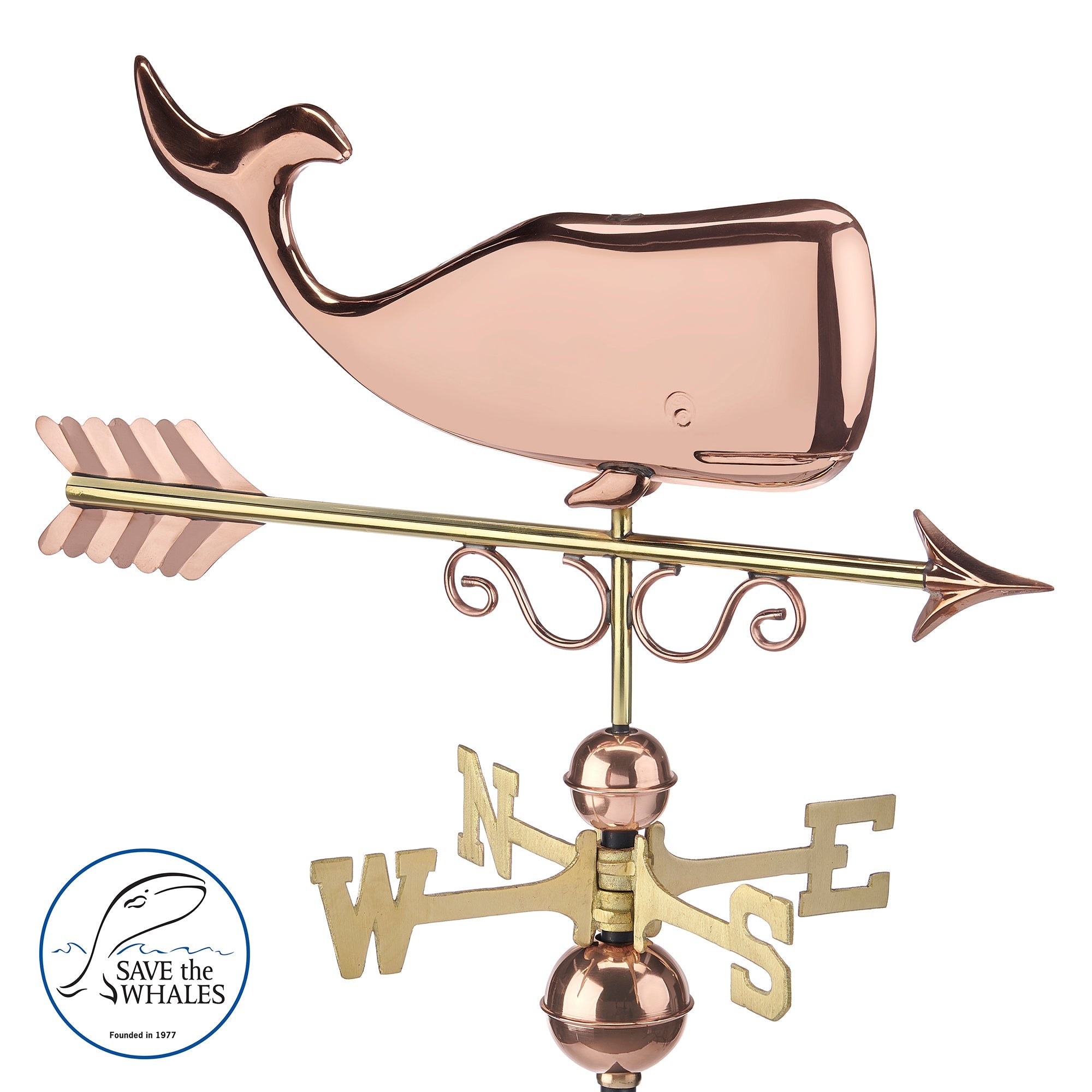 Save the Whales™ Decorative Copper Weathervane - Handcrafted Nautical Roof Ornament for Garden, Yard & Beach House Decor | Perfect Coastal Home Accent for Outdoor & Marine-Themed Spaces