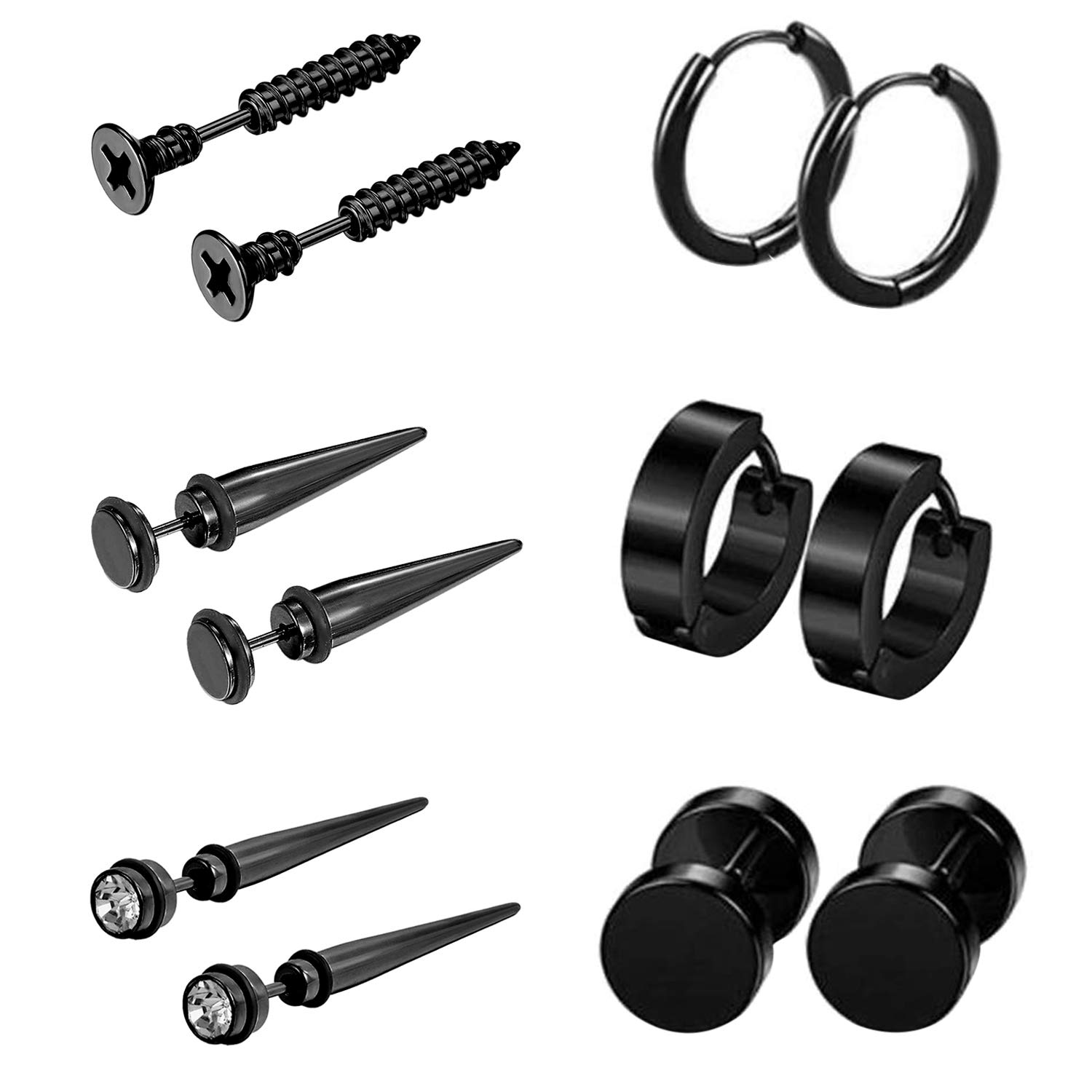 **Aroncent 6 Pairs Stainless Steel Small Hoop Earrings for Men & Women - Fake Gauges & Spike Earrings Set - Perfect for Casual Wear, Parties & Gifts**
