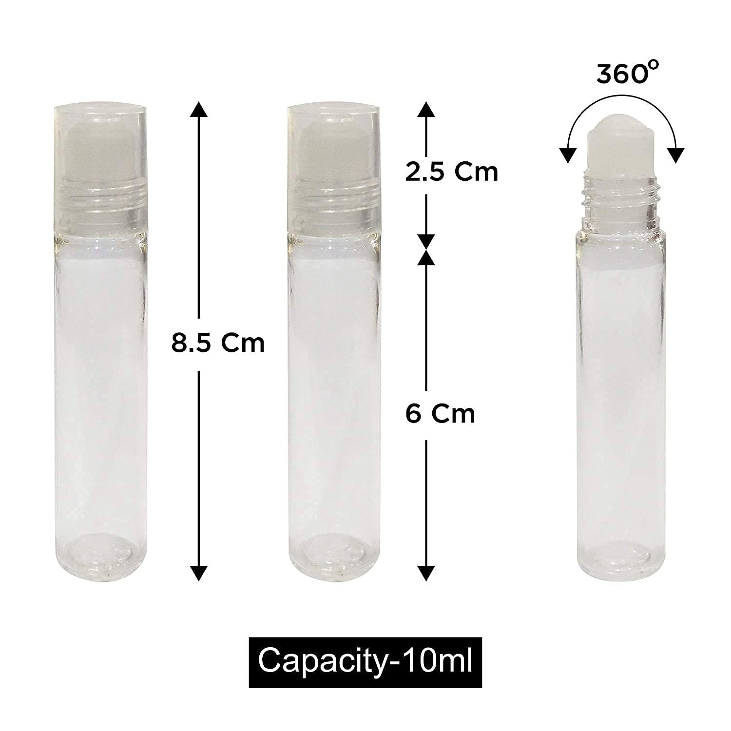 10ml Empty Roll On Bottles PET Plastic - Refillable Reusable Essential Oil Containers for DIY Aromatherapy, Perfume, Skincare & Travel