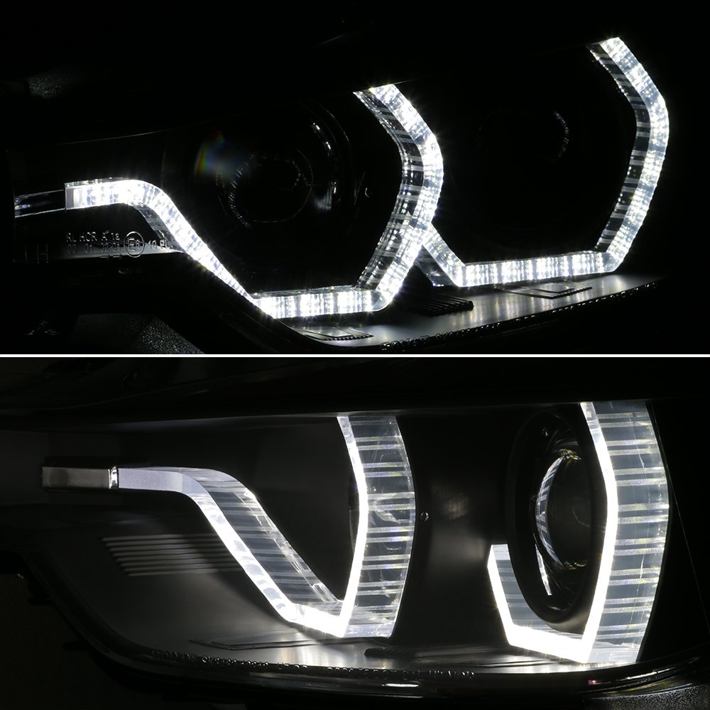 AKKON LED Projector Headlights for BMW F30 3-Series Sedan (2012-2018) - Black Bezel Dual U-Halo Ring Replacement Headlights - Upgrade Your Night Driving Experience