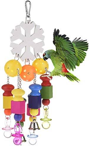 Colorful Wooden Bird Chewing Toy with Bells - Climbing Swing Hanging Training Exercise Toy for Parakeets, Cockatiels, Cockatoos, Finches, Budgies & African Greys - Perfect Cage Biting Toy for Mental Stimulation & Playtime Fun