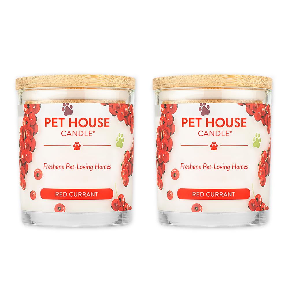One Fur All Pet House Candle 2 Pack - Soy Wax, Plant-Based, Clean Burning Scented Candles for Home - Long Lasting Pet Odor Eliminator - Red Currant Fragrance | Perfect for Living Rooms, Bedrooms & Pet-Friendly Spaces