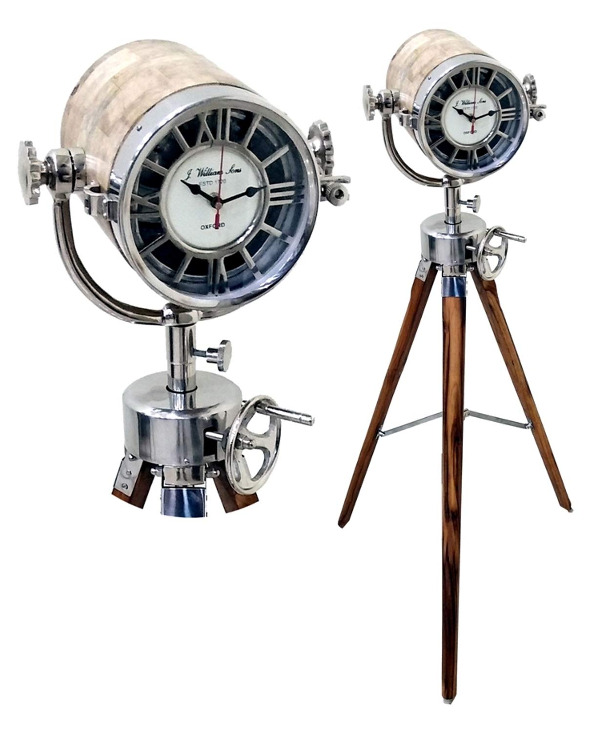 THOR INSTRUMENTS Marine Nautical Wooden Clock with Tripod Stand - Rustic Vintage Wall & Shelf Decor - Perfect for Beach House, Boat Cabin, or Coastal Home Décor Gifts