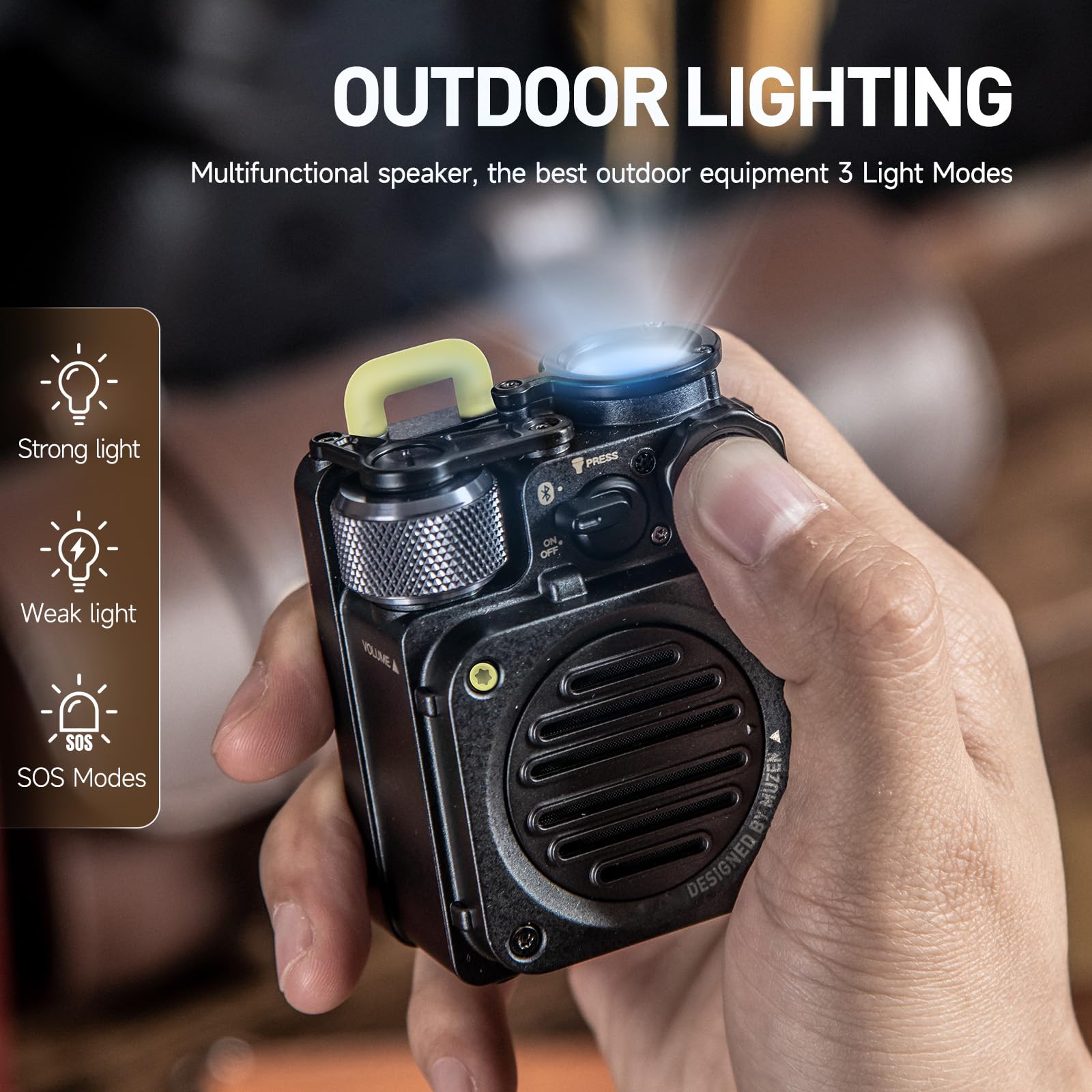 Muzen Wild Mini Portable Bluetooth Speaker - IPX5 Waterproof, Rugged Metal Design with Flashlight, Crystal Clear Stereo Sound for Outdoor Adventures, Camping, Hiking & Travel | Perfect for Beach, Backpacking & Pool Parties