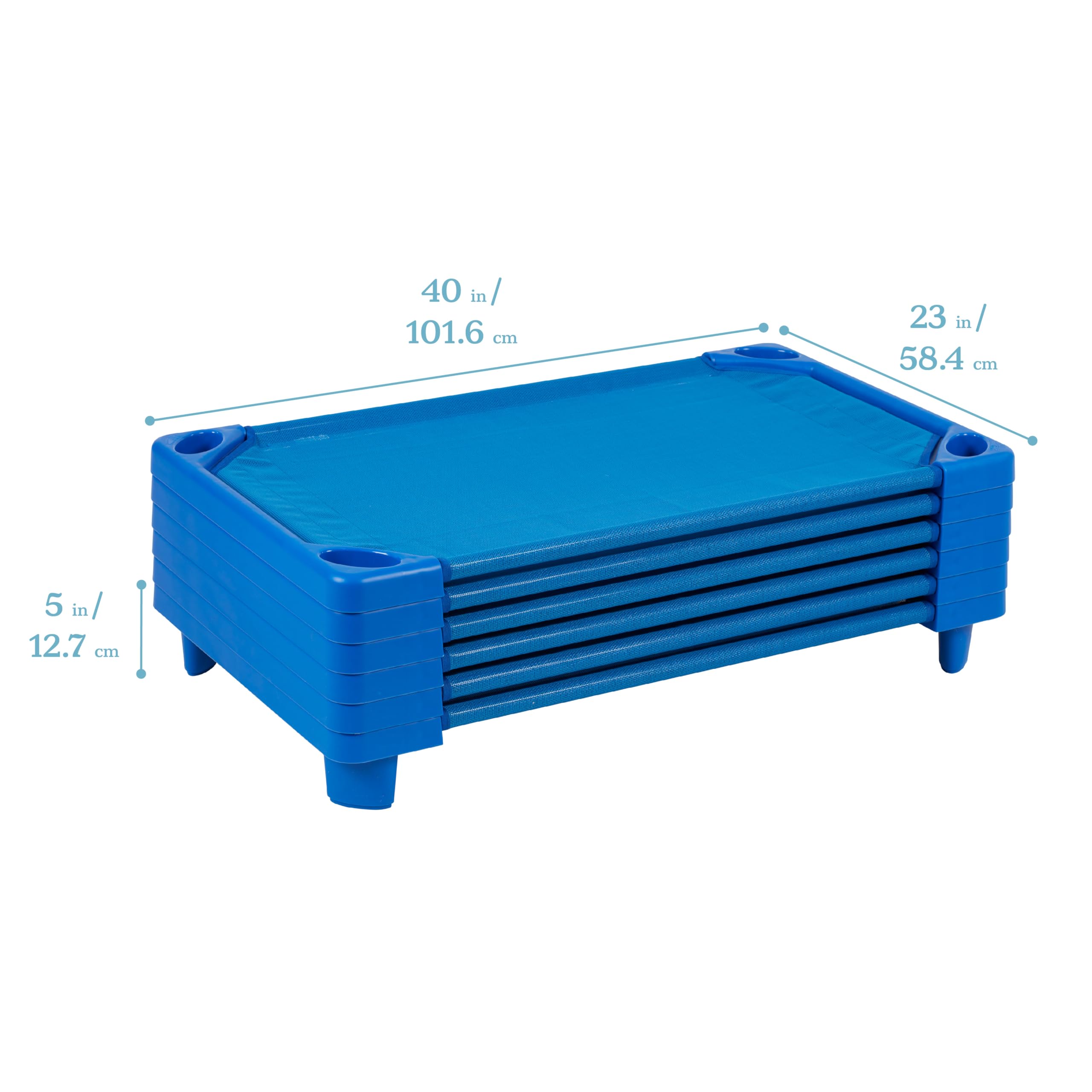 ECR4Kids Streamline Toddler Cot - Blue 6-Pack for Daycare, Preschool & Classroom Nap Time | Durable Kids Sleeping Cots for Early Childhood Education