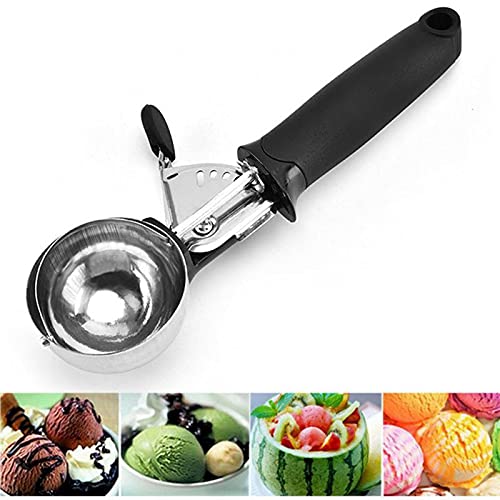 Premium Stainless Steel Ice Cream Scoop - Heavy Duty Ice Ball Maker for Frozen Yogurt, Cookie Dough & Meatballs - Ergonomic Kitchen Tool for Desserts & Cooking (Black) - Perfect for Ice Cream Parlors, Bakeries & Home Kitchens