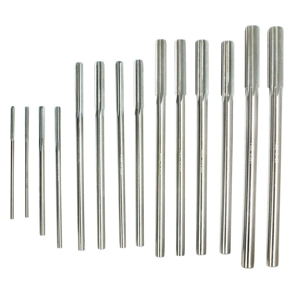 MH GLOBAL 14 Pc HSS Chucking Reamer Set - Straight Shank Flute Decimal Sizes 0.124-0.501