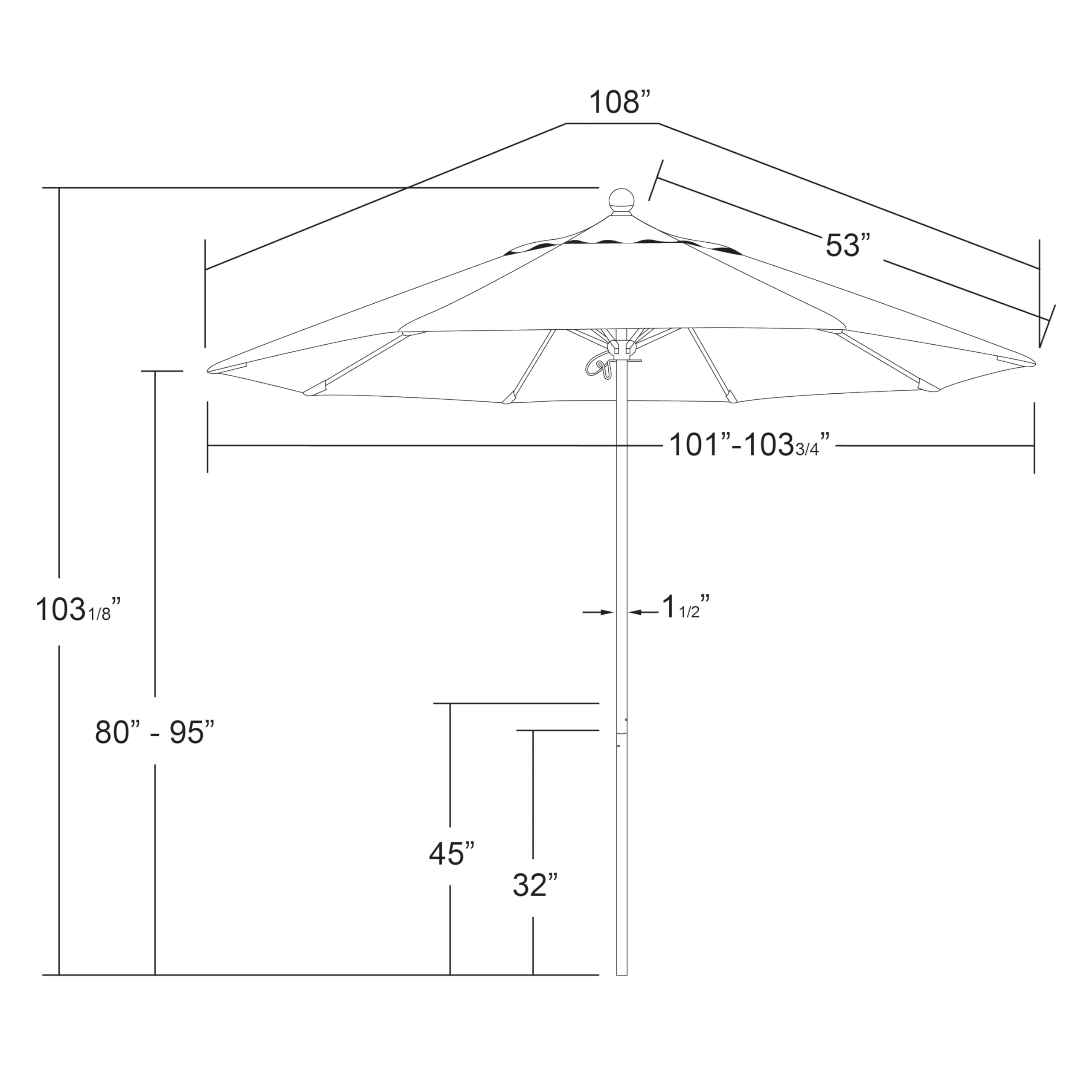 9' Round California Umbrella with Aluminum/Fiberglass Frame & Push-Open Mechanism - Silver Pole for Patio, Poolside, and Outdoor Dining