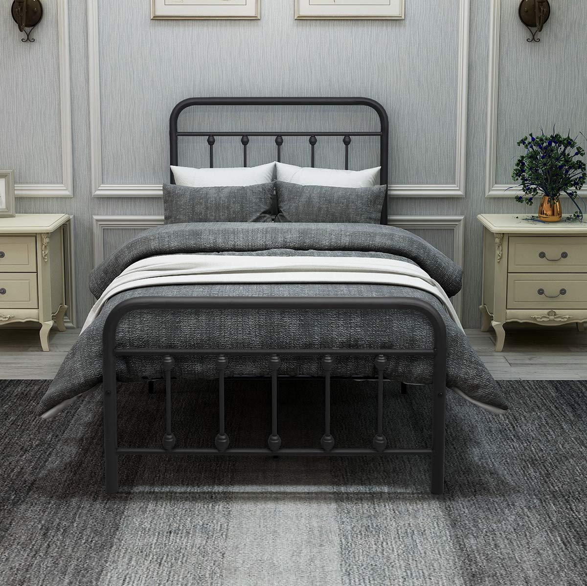 **Metal Platform Bed Frame with Headboard & Footboard - Twin Size, Black - No Box Spring Needed, Easy Assembly - Sturdy Mattress Foundation for Bedroom, Guest Room, Dorm**