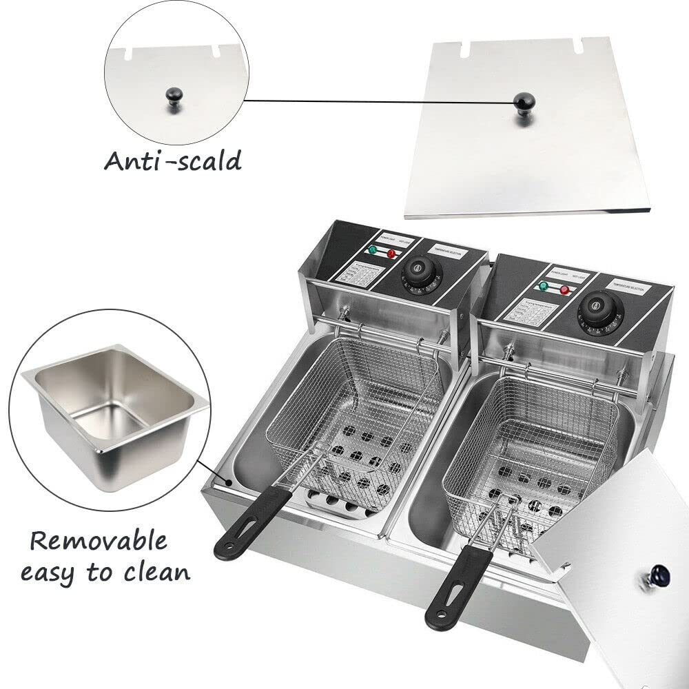 **RICA-J 3500W Commercial Electric Deep Fryer - 12L Stainless Steel Oil Tank with Basket & Lid for Restaurants, Fast Food Shops & Home Use - Perfect for Frying Chicken, French Fries, Fish & Donuts**