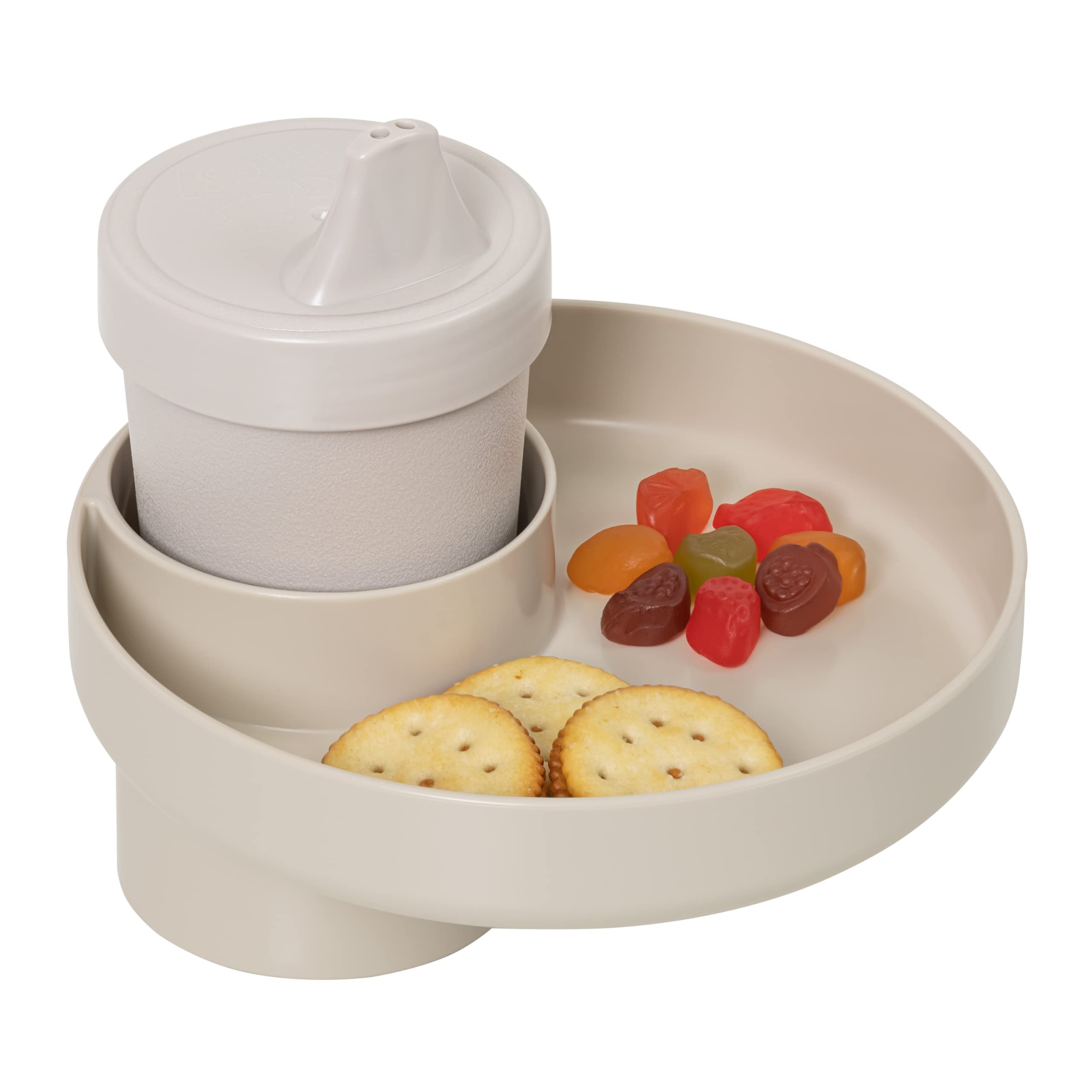 USA Made Travel Tray - Convert Car Cup Holder to Multi-Functional Tray for Kids Car Seat, Booster, Stroller & Golf Cart | Beige Organizer for Snacks, Toys & Drinks On-The-Go