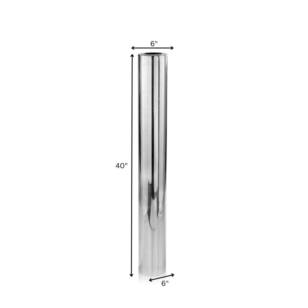 Modern Large Silver Cylinder Floor Vase 40