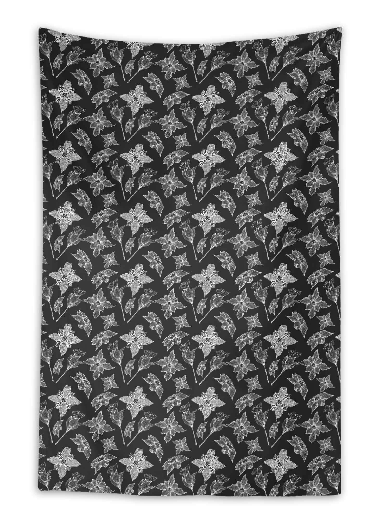 Black Foxglove & Columbine Star Floral Tapestry - 58x92 Inch Boho Wall Hanging for Bedroom Decor, Living Room, Dorm Aesthetic | Vintage Home Decoration & Bohemian Throw Blanket