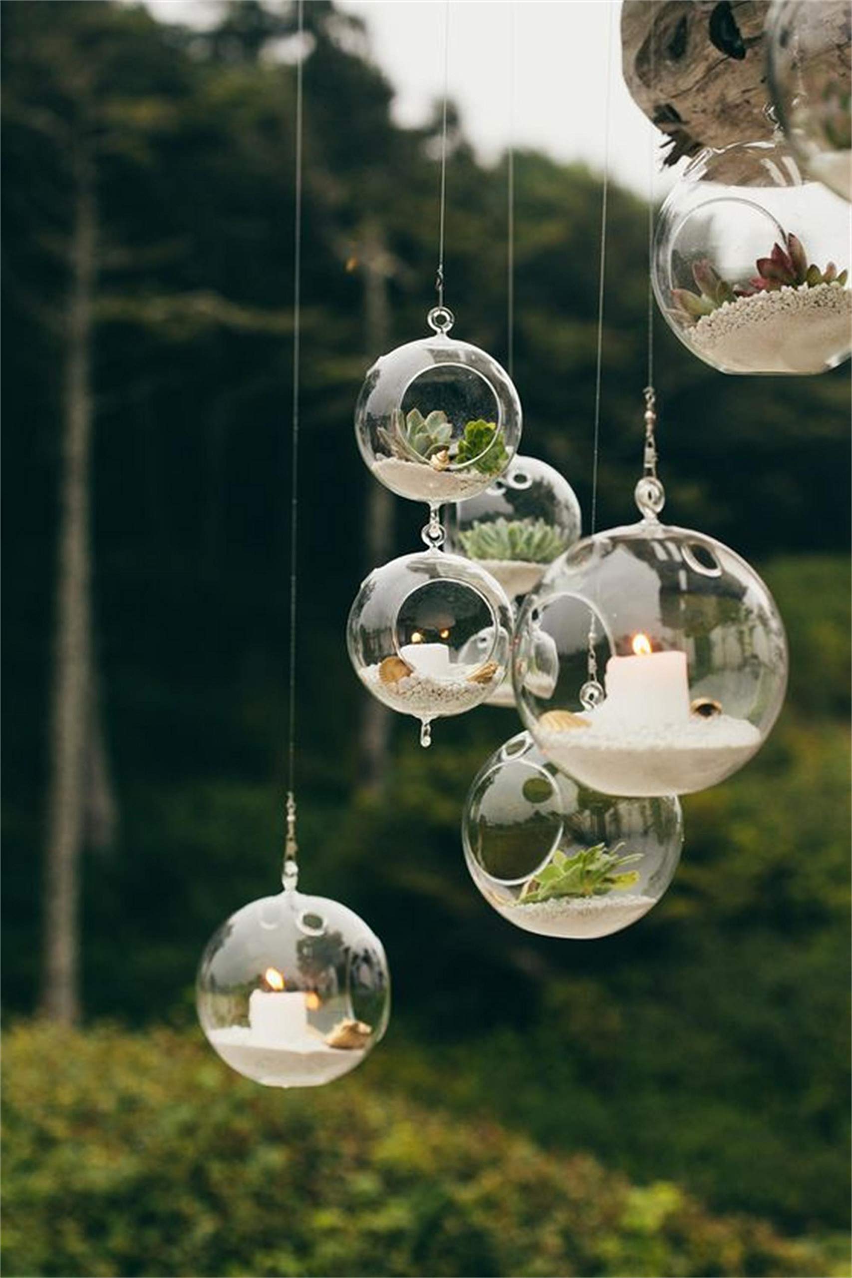 Ecosides 100 Hanging Glass Orbs - Glass Terrariums & Tealight Holders for Wedding Centerpieces, Party Decor, Home Garden Decor - Perfect for Weddings, Events, and Indoor/Outdoor Decoration