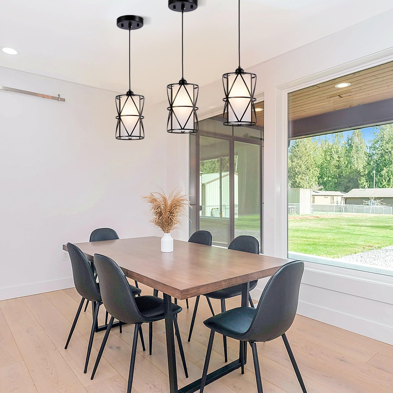 Modern Matte Black Cylindrical Pendant Lights with Frosted Glass - Kitchen Island Lighting, Small Foyer Chandelier for Dining Room, Bedroom & Entryway Decor