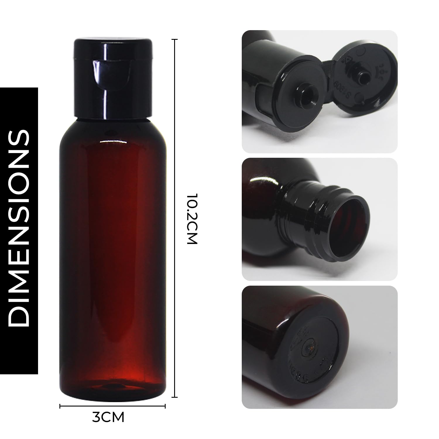 NSB Herbals 50ml Empty Amber Plastic Bottles - 6 Pack Refillable Travel Size Cosmetic Containers with Leak-Proof Flip Cap for Toiletries, Shampoo, Lotion & Cream - Perfect for DIY Skincare, Essential Oils & Travel Accessories