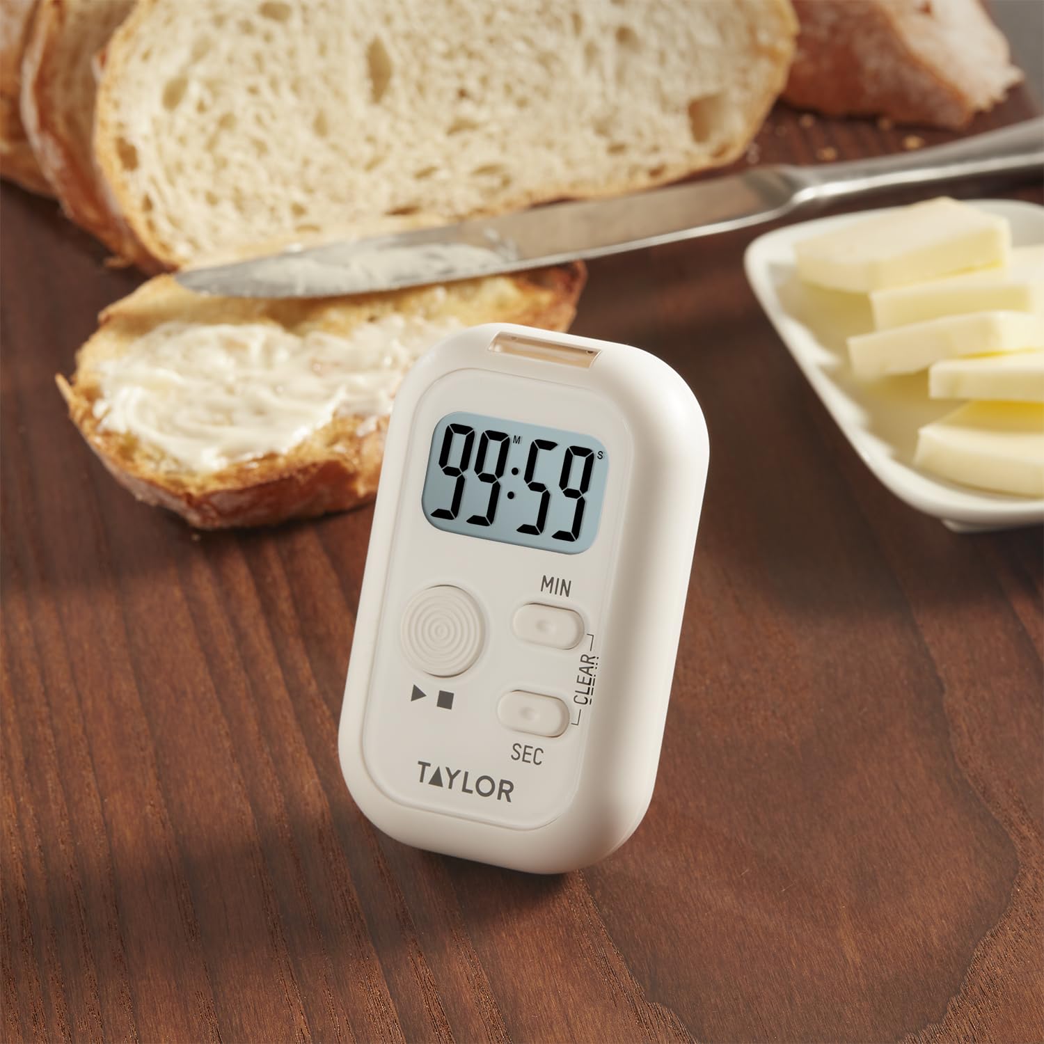 Taylor Multi-Alert Digital Timer with Sound, Light & Vibration - White Standard Size for Kitchen, Classroom & Office Use