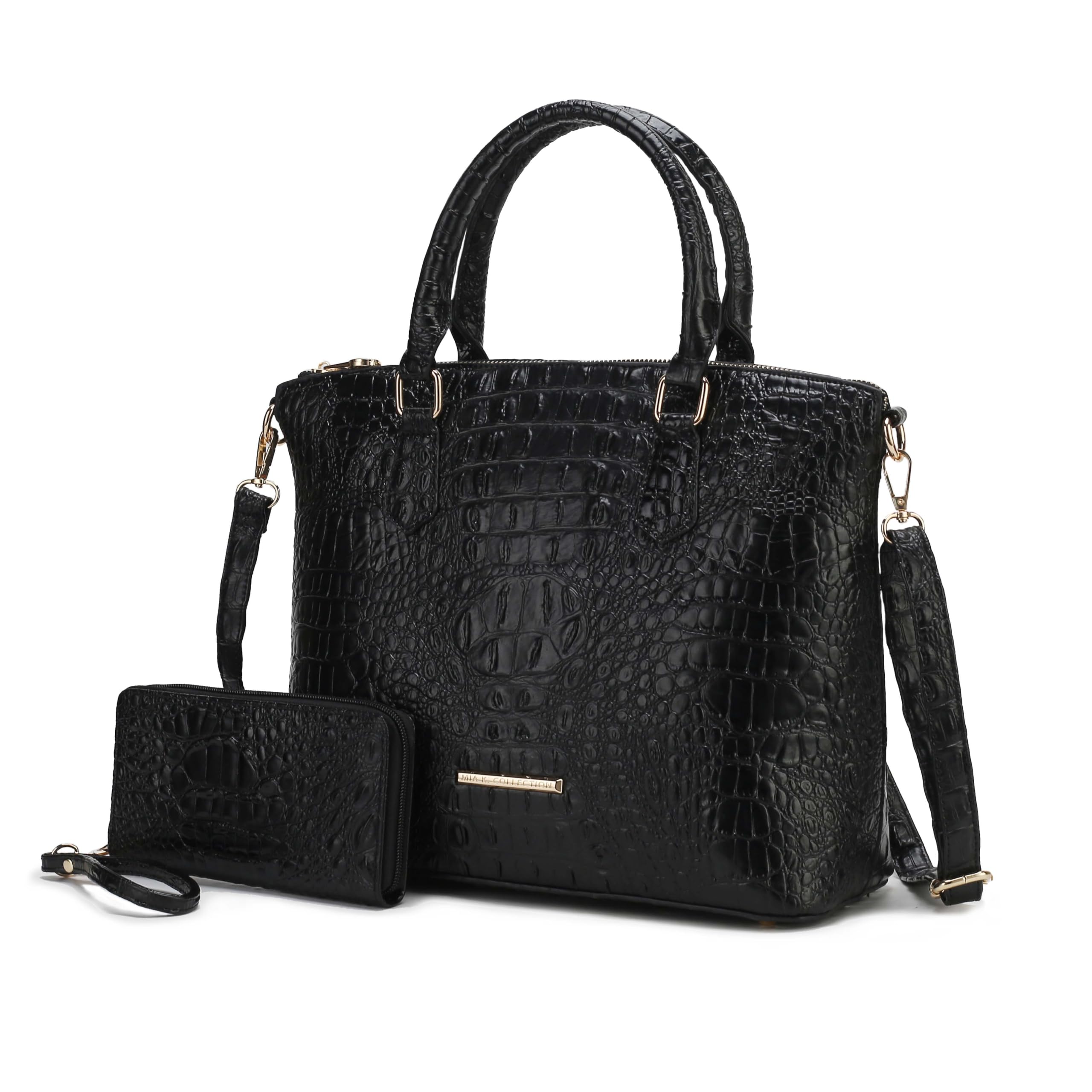 MKF Collection Women's Crocodile-Embossed Vegan Leather Tote Bag & Wristlet Wallet Set - Stylish Top Handle Handbag Purse for Work, Travel and Everyday Use