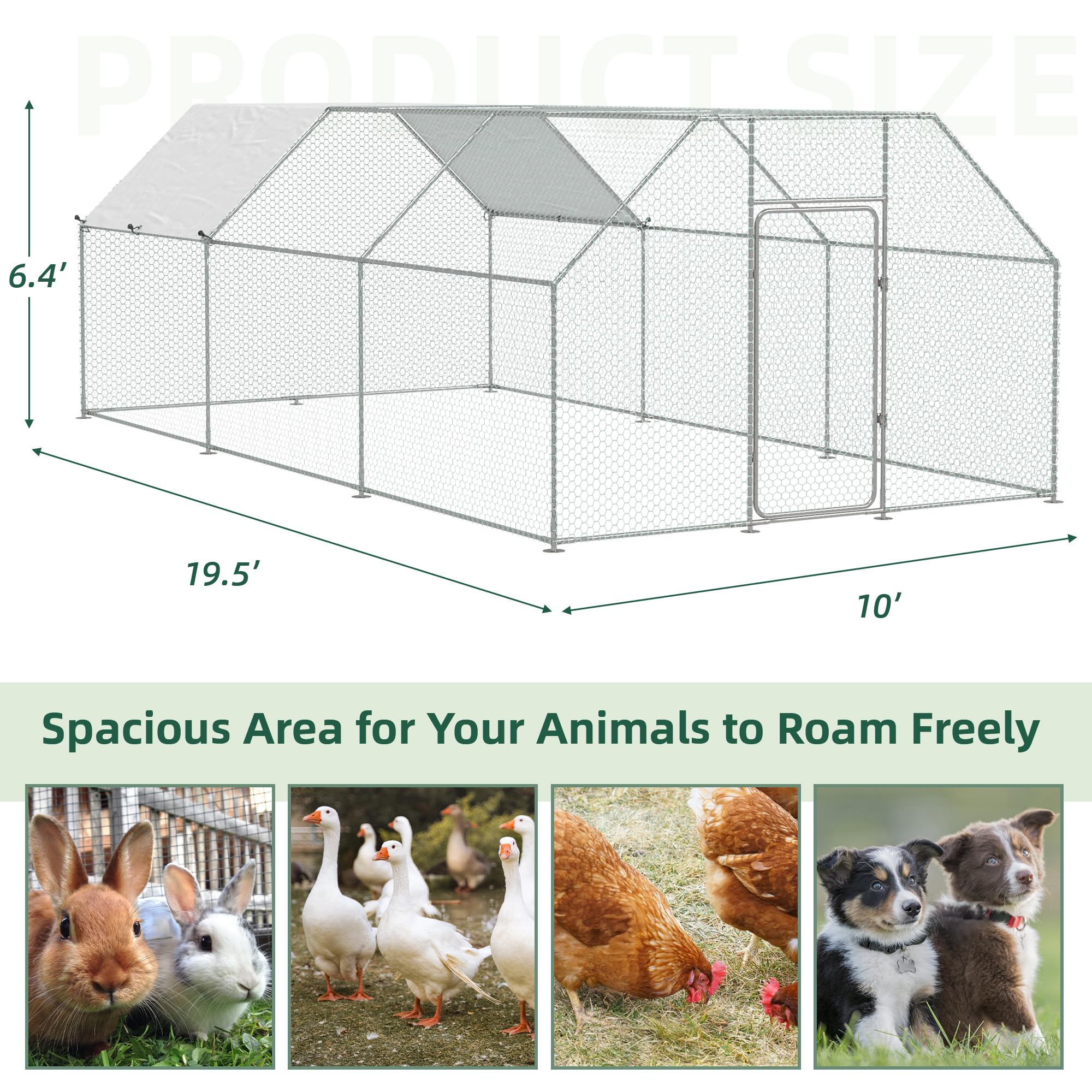 Esright 19.5x10x6.4 FT Extra Large Walk-In Metal Chicken Coop with Cover - Outdoor Poultry Pen for Backyard, Farm & Garden - Heavy Duty Hen House for 15-20 Chickens, Ducks & Small Animals | Perfect for Free-Range Farming, Urban Homesteading & Backyard Chicken Keeping