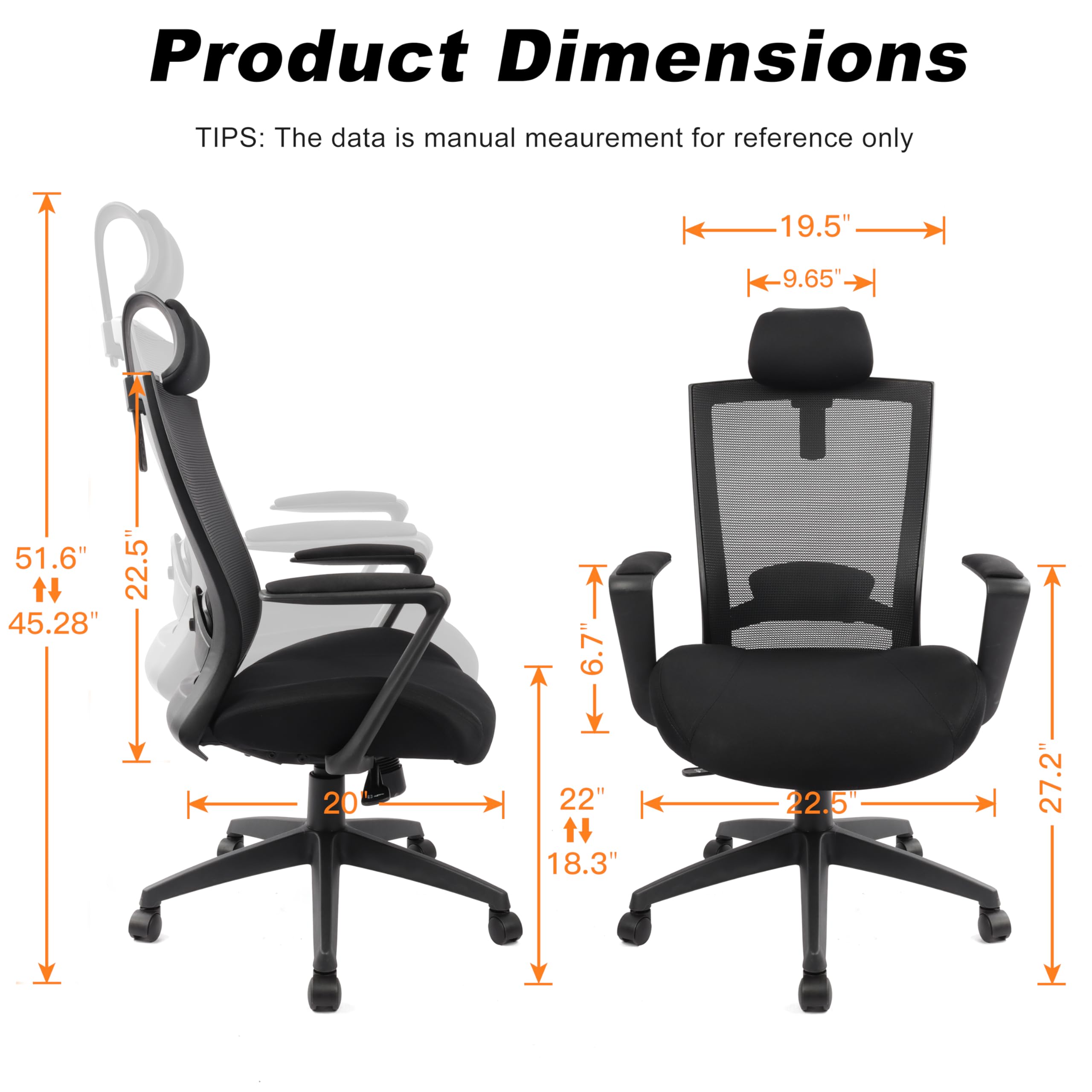 Premium Ergonomic Office Chair for Big and Tall People – Heavy Duty 400lb Capacity Computer Desk Chair with Adjustable 2D Headrest, Lumbar Support & Armrests – 5 Inch Thick Memory Foam Cushion Seat – Breathable Mesh Rolling Chair for Work, Gaming & Home Office – Ideal for Long Hours Sitting, Back Pain Relief & Productivity Boost