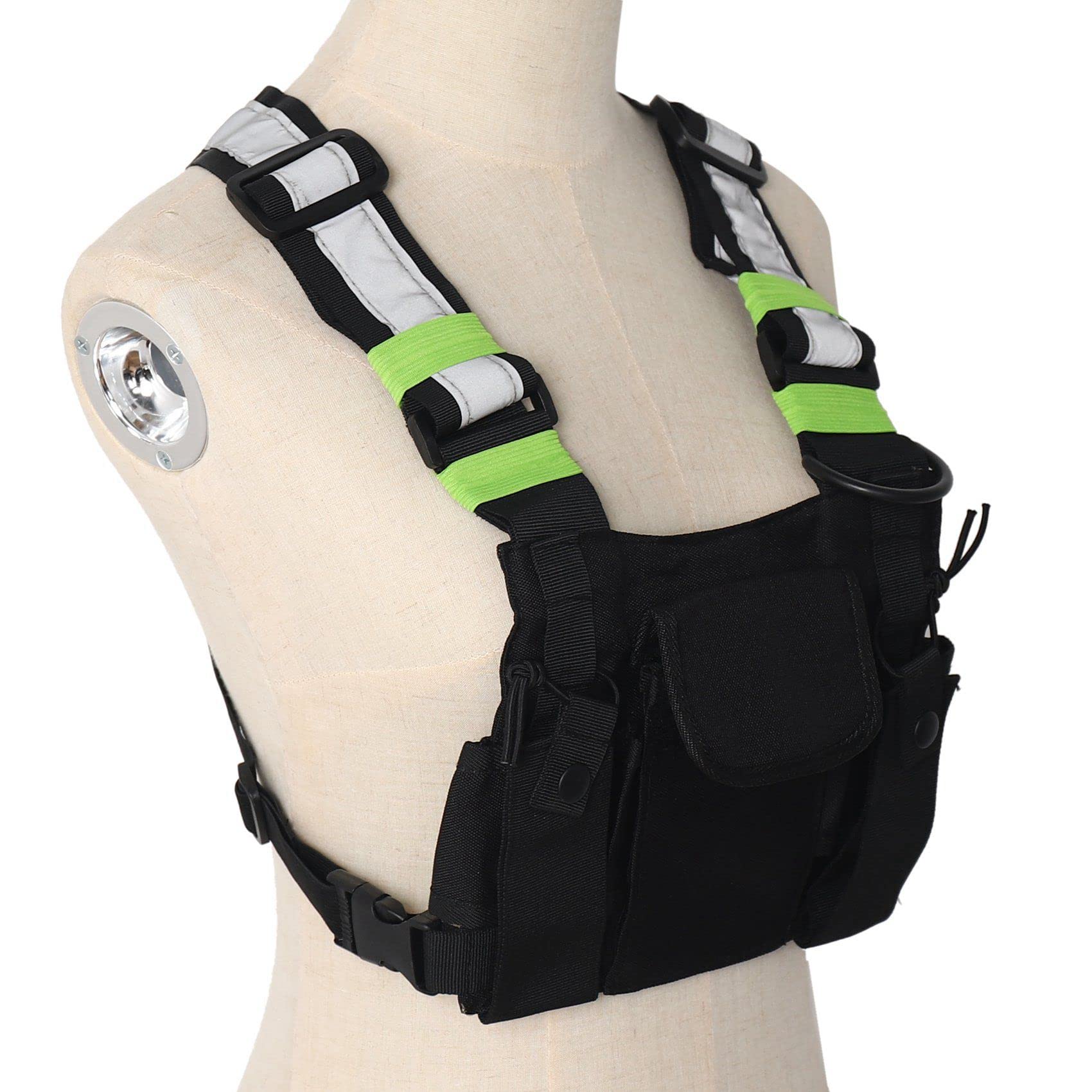 3-Pack Chest Harness Vest for Two-Way Radios - Compatible with Baofeng UV-5R Walkie Talkie (Black & Green) - Hands-Free Radio Carrier for Outdoor Activities, Hiking, Construction & Security Work
