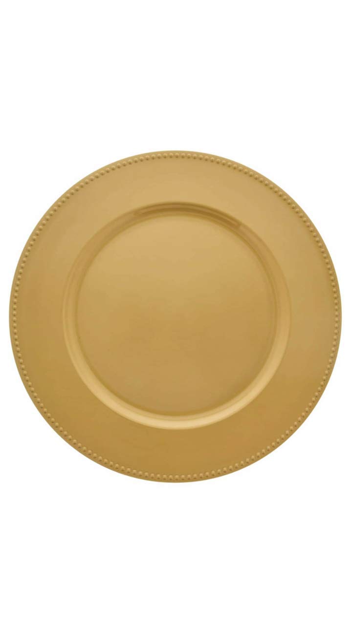 Greenbrier International Gold Beaded Rim Charger Plates - 13 Inch Elegant Dinnerware for Formal Dining, Weddings & Special Events