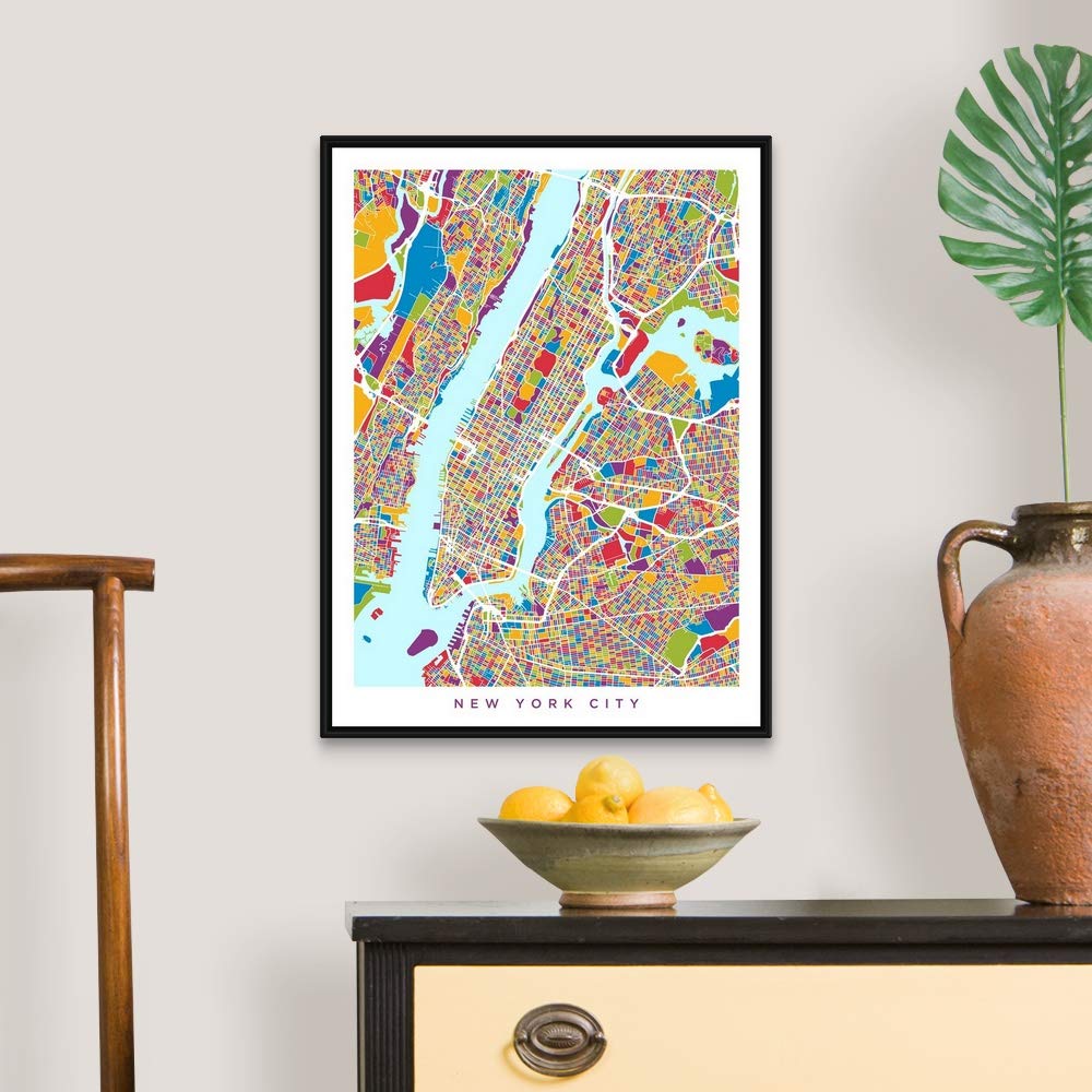 New York City Street Map Black Float Frame Canvas Art - Wall Decor for Home, Office & Gifts | NYC Skyline Artwork for Living Room, Bedroom & Office Decor