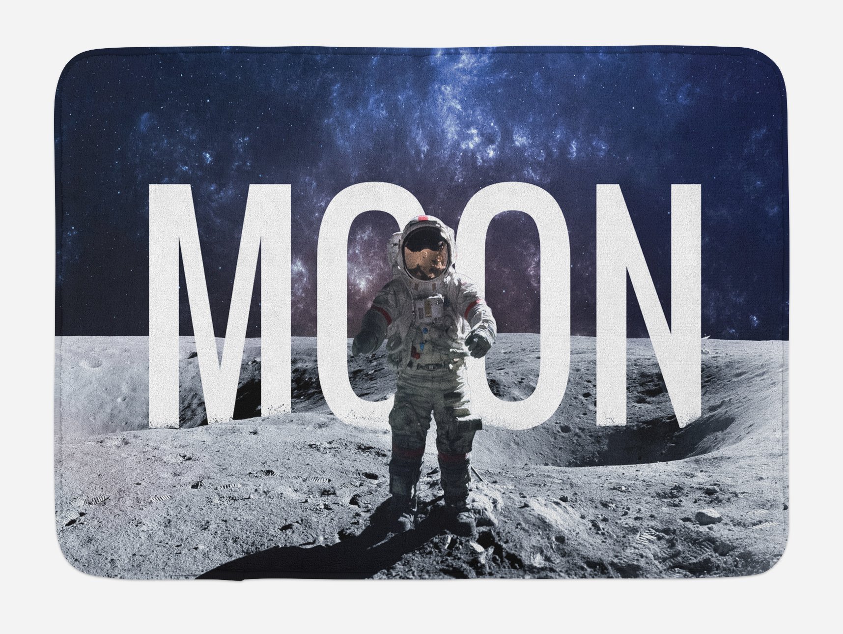 Ambesonne Outer Space Bath Mat with Astronaut & Moon Print - Non-Slip Plush Bathroom Rug, 30x20 Inches, Grey Blue - Perfect for Sci-Fi Themed Bathrooms & Kids' Space Decor