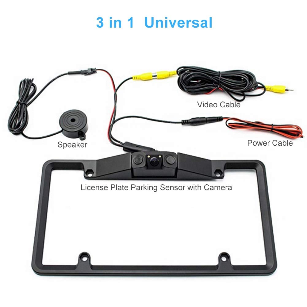 Universal Car License Plate Frame Backup Camera with 170° Wide View Angle & Parking Sensor - IP67 Waterproof Reversing Assist Security System for Vehicles | Perfect for Parking Assistance, Night Driving & Tight Space Maneuvering