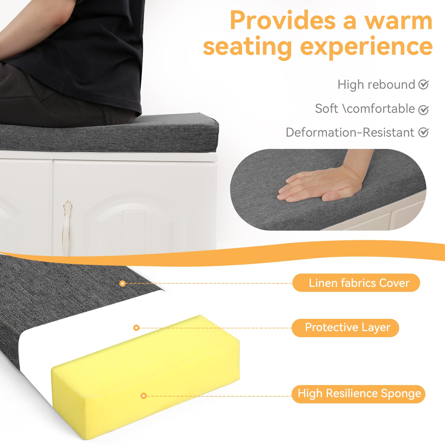 ROFIELTY 31 Inch Bench Cushion - Premium Durable Indoor Furniture Cushion for Benches & Window Seats - Customizable Dark Gray Cushion (31x15x2 Inches) - Perfect for Living Room, Bedroom, or Reading Nook Comfort