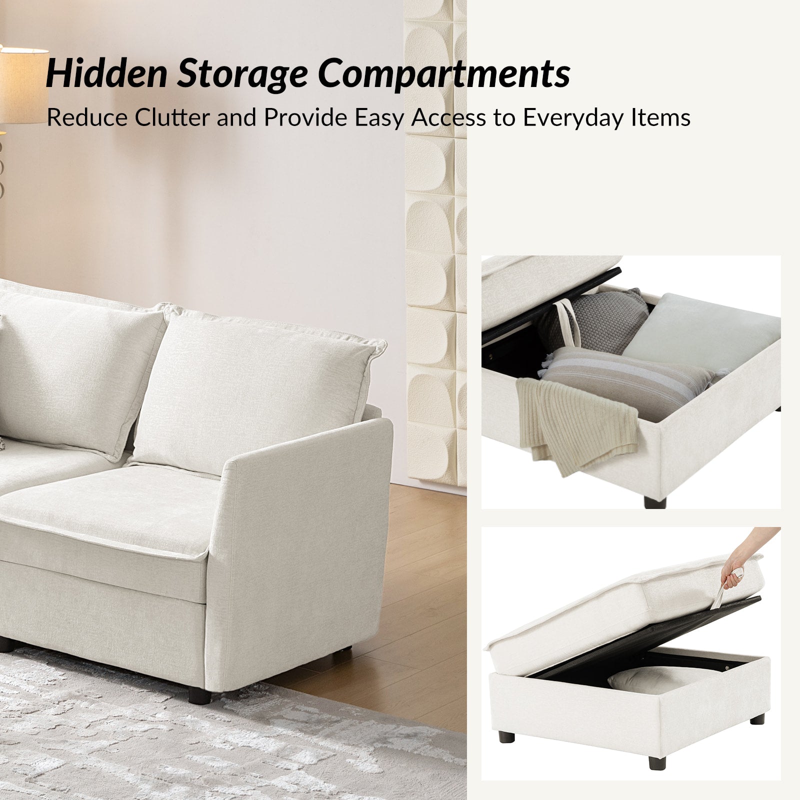 Harmetrix Oversized Soft Sectional Couch with Storage | Modern L-Shaped Sofa Bed with Hidden Compartment | Perfect for Living Room, Family Room & Small Spaces