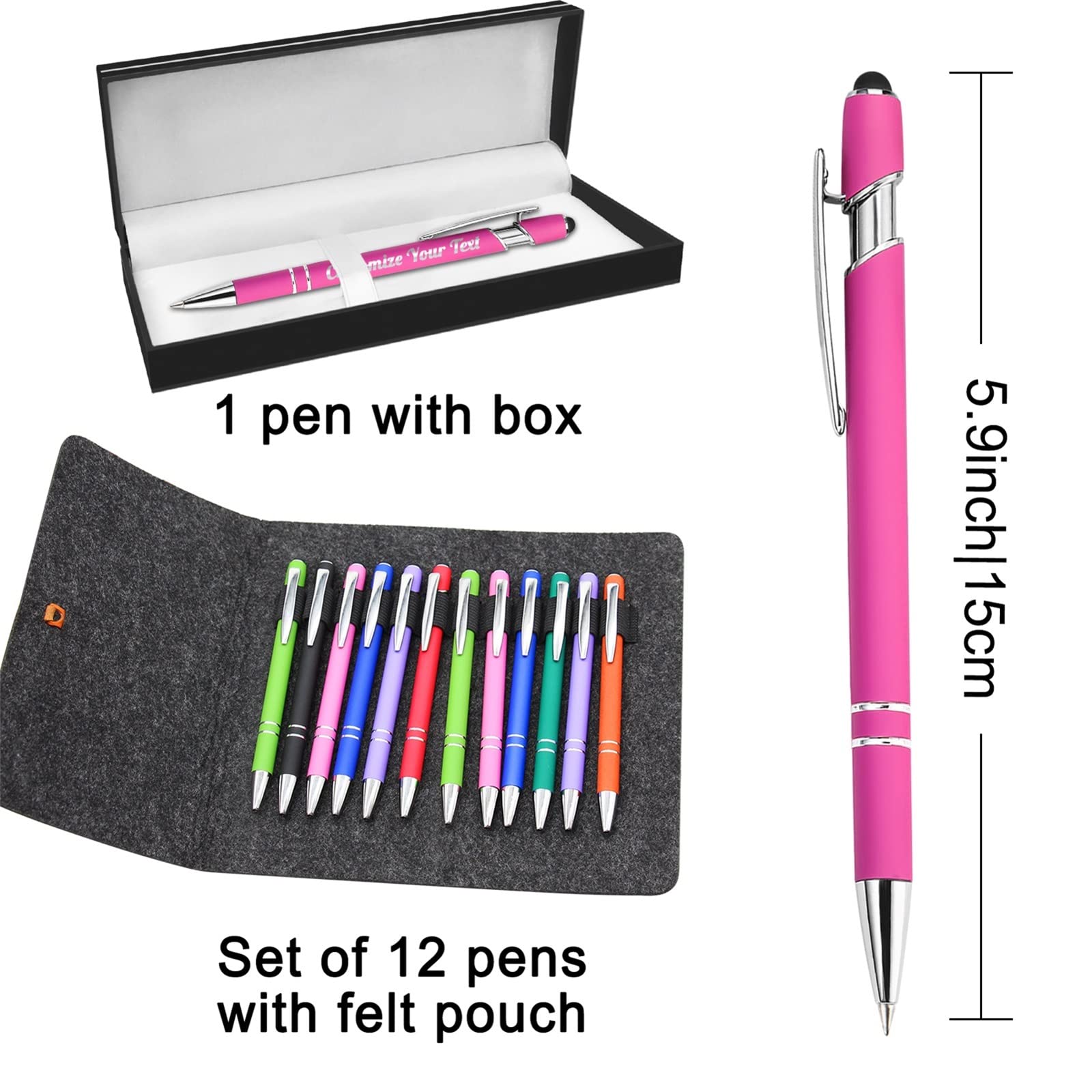 500 Pcs Custom Engraved Ballpoint Pens Bulk with Stylus - Personalized Name & Text for Business, Graduation, Wedding, Christmas Gifts - Ideal for Corporate Events, School Supplies & Party Favors (100 Packs)
