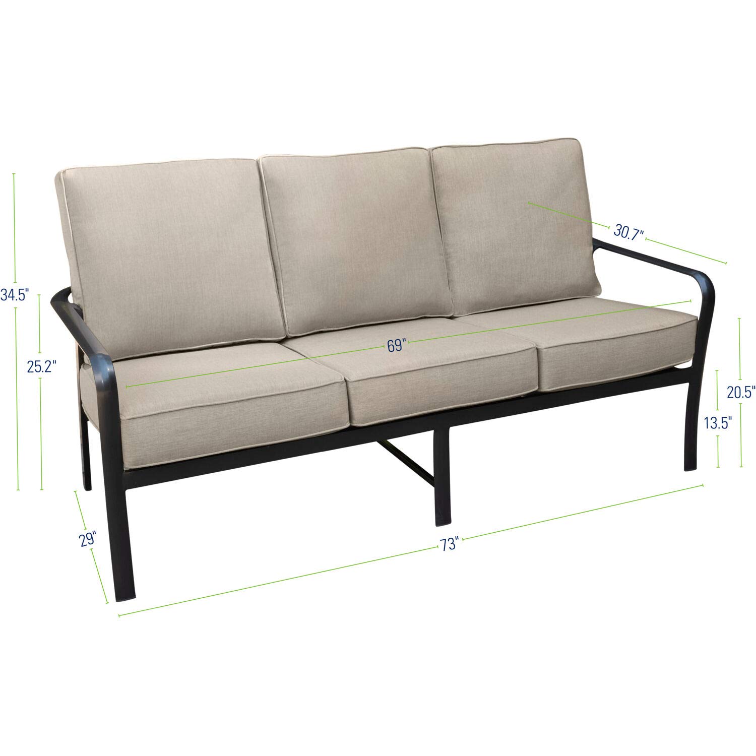 Hanover Cortino Grade Aluminum Outdoor Sofa with Plush Sunbrella Cushions - Commercial Patio Furniture, 1-Piece Set in Gunmetal/Ash - Perfect for Poolside, Garden, or Restaurant Outdoor Seating