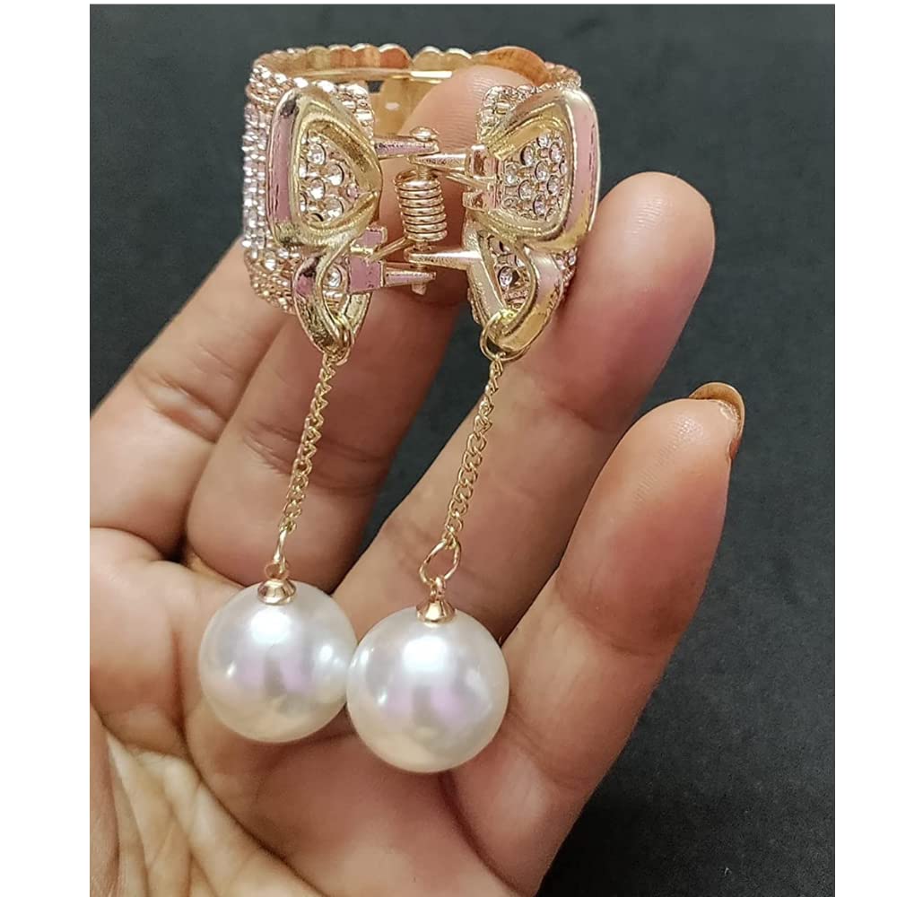 Elegant Pearl Rhinestone Hair Clip for Women - Sparkly Metal Spring Ponytail Holder Barrette Accessories (1 Pack, Medium Size) - Perfect for Weddings, Parties & Everyday Hairstyles