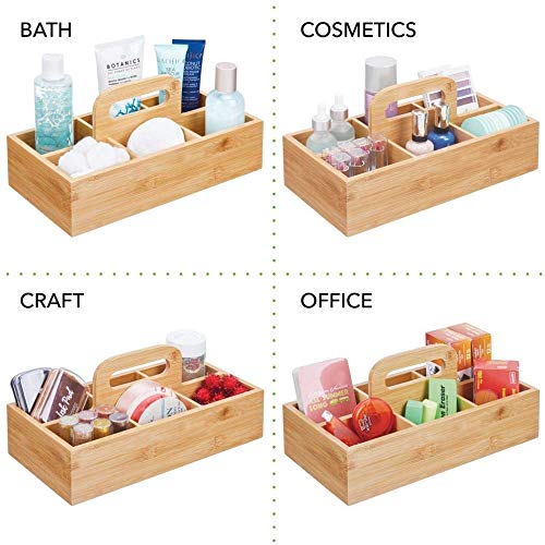 Natural Bamboo Organizer with Handle - 6 Compartments for Kitchen, Bathroom, Cosmetics, Crafts & Office Supplies | Perfect for Home Organization & Storage Solutions