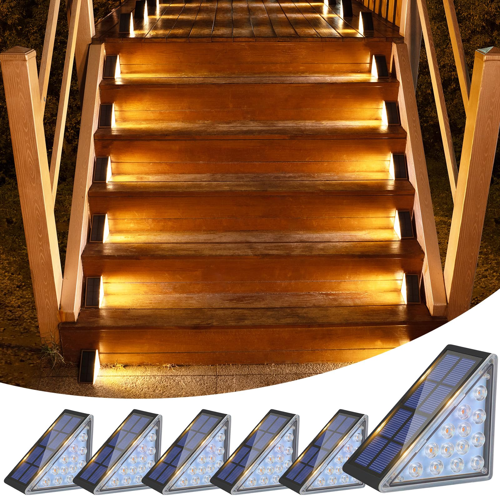 VOLISUN 6-Pack Solar Step Lights for Outdoor Stairs, Waterproof IP67 LED Deck Lights - 80 Lumen Solar Powered Pathway Lighting for Front Porch, Patio, Garden & Walkway (Black)
