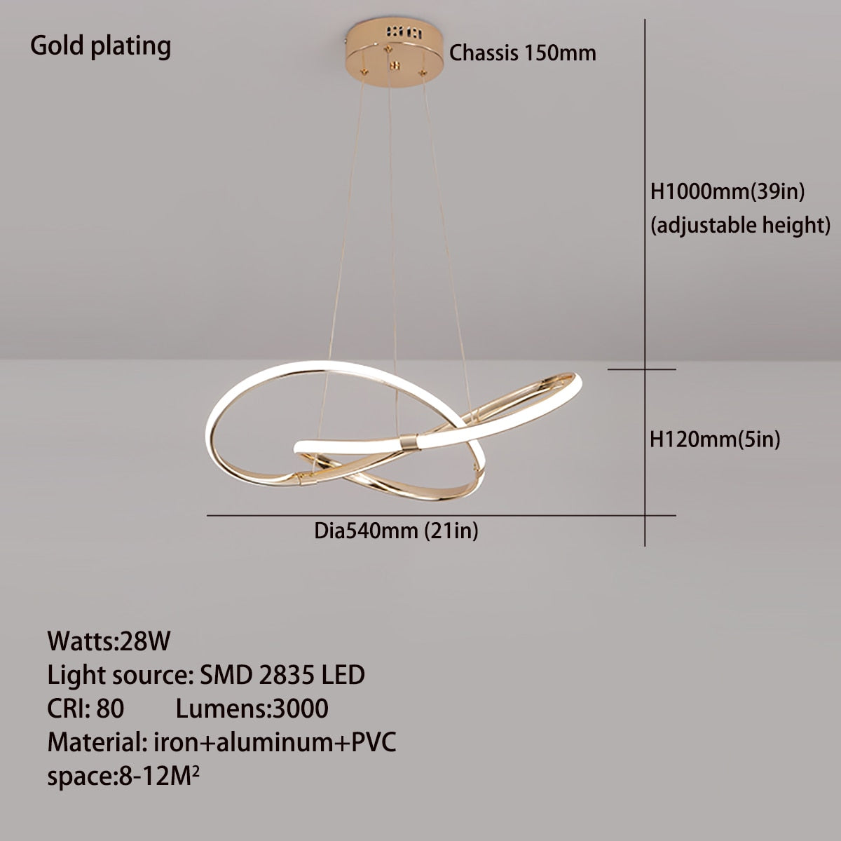 Modern Chrome Plated Gold LED Chandelier Light Fixture - Elegant Ceiling Lighting for Dining Room, Living Room, Bedroom & Entryway - Perfect for Home Decor, Wedding & Restaurant Ambiance