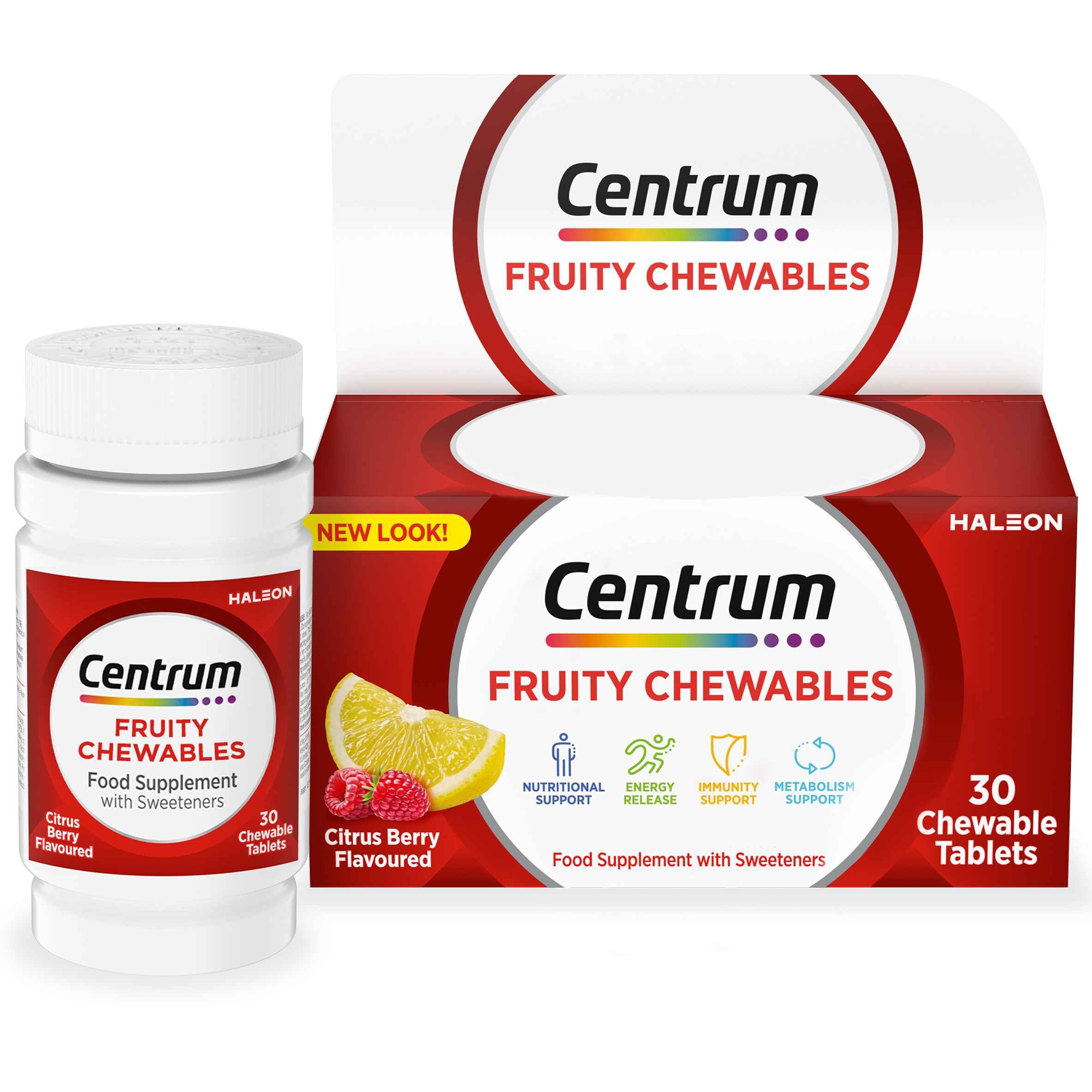 Centrum Fruity Chewables Multivitamin for Adults - 30 Chewable Tablets with Vitamin C, D, Zinc & 10 Essential Nutrients | Immune Support, Energy Boost | Perfect for Busy Professionals & Active Lifestyles