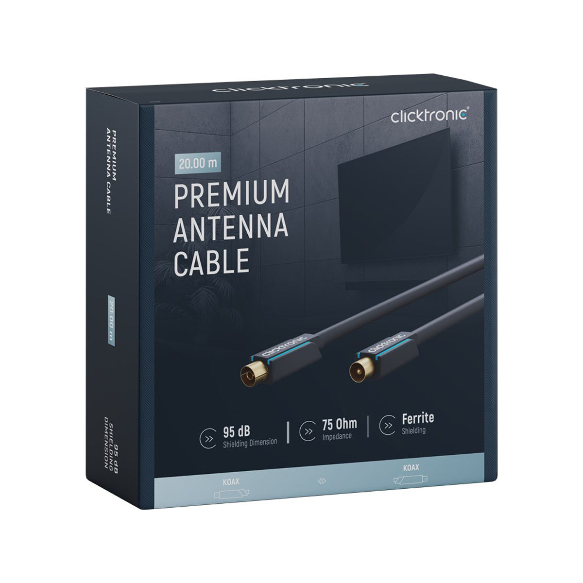 High-Speed 20m Clicktronic Coaxial Antenna Cable - Premium RG6 Coaxial Cable for TV, Internet & Satellite - Perfect for Home Theater, Gaming & Outdoor Installations