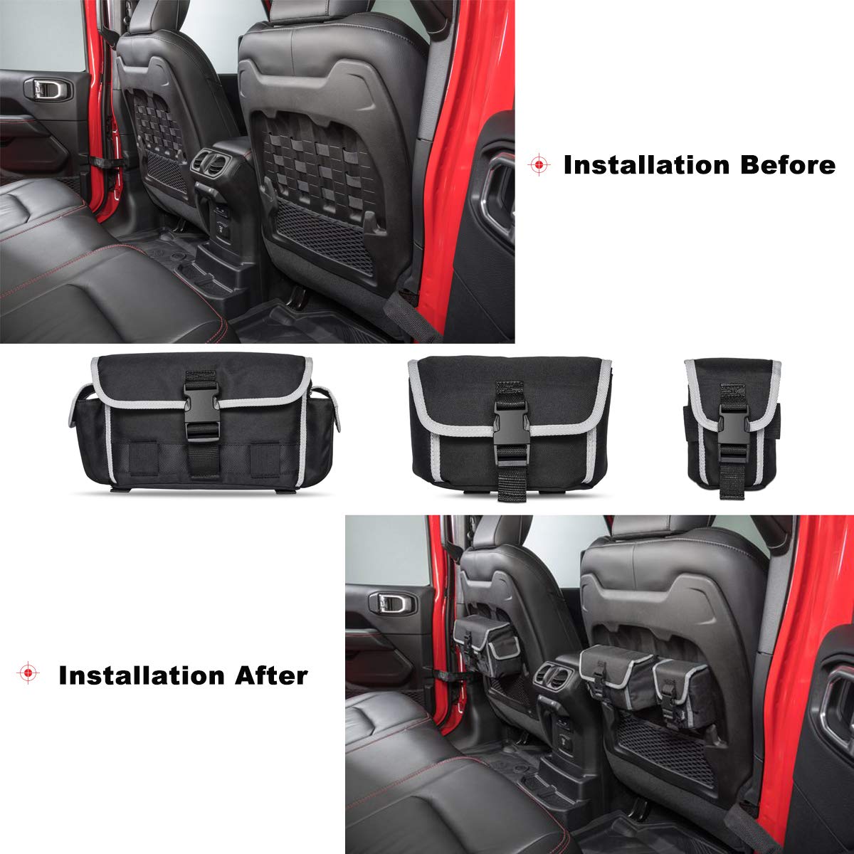 Durable Multi-Size Seat Back Organizer Storage Bags for 2018-2024 Jeep Wrangler JL JLU Rubicon | Molle Compatible Replacement for Part #82215429 | Perfect for Road Trips, Camping & Off-Road Adventures