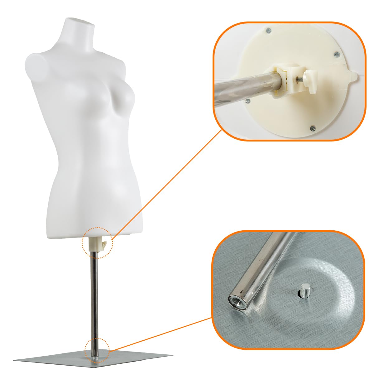 Adjustable Female Mannequin Torso Dress Form - White Half Body Plastic Mannequin Stand for Fashion Design, Tailoring & Boutique Display | Perfect for Sewing, Fitting & Clothing Presentation