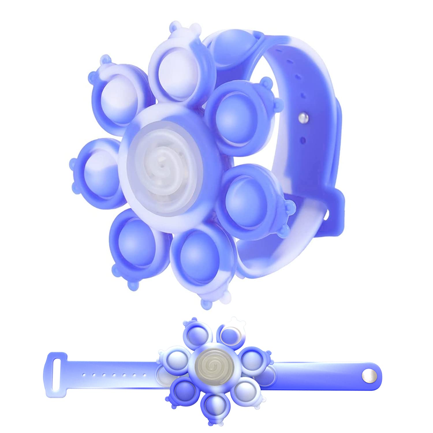 Sichy Pop Bubble Sensory Fidget Bracelet Toy Set - Stress Relief & Anti-Anxiety Silicone Wristband for Kids & Adults - Rotating Fingertip Sensory Toy (White-Blue) - Perfect for ADHD, Autism, Anxiety Relief & Classroom Focus