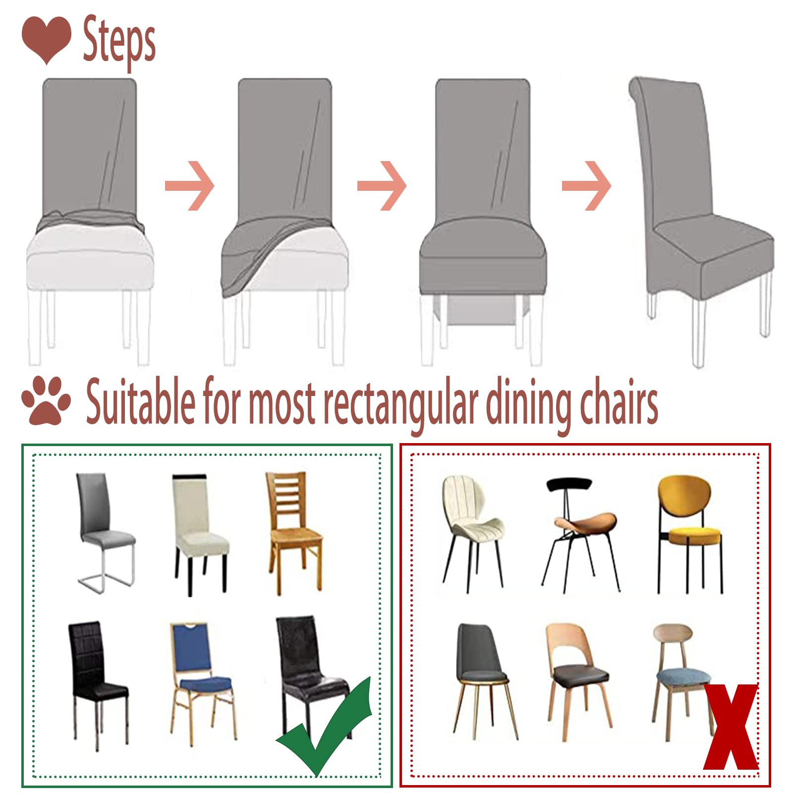 Crushed Velvet XL Dining Chair Covers - Stretch Elastic Slipcovers for Chairs - Protective Seat Covers for Dining Room, Wedding, Banquet & Party Decor (Silver, Set of 6) | Perfect for Home, Restaurant & Event Decorations