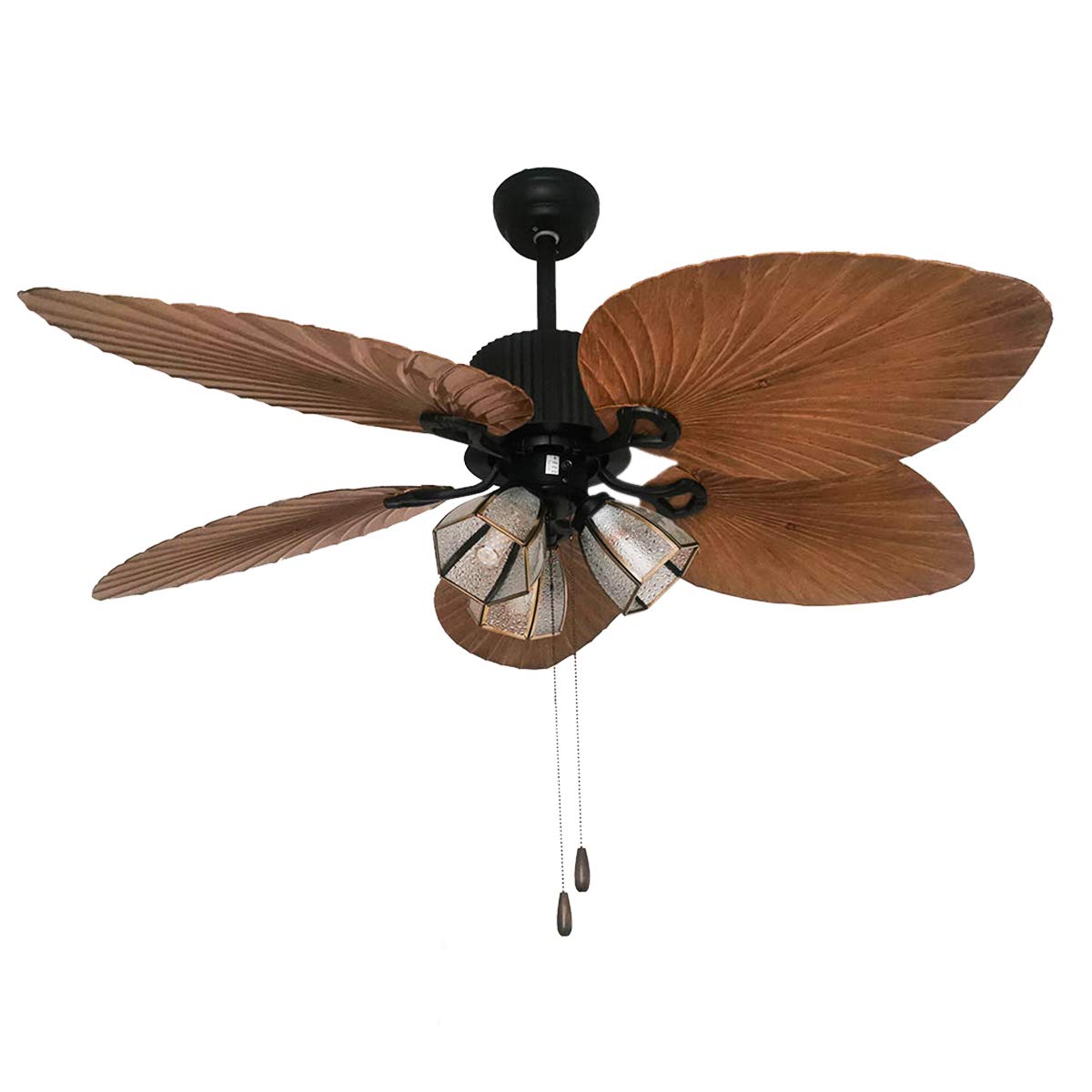 52 Inch Tropical Ceiling Fan with Lights - 5 Reversible Palm Leaf Blades, 3 Speed Settings, Remote Control - Indoor/Outdoor Ceiling Fan for Living Room, Bedroom, Patio, Restaurant & Beach House Decor
