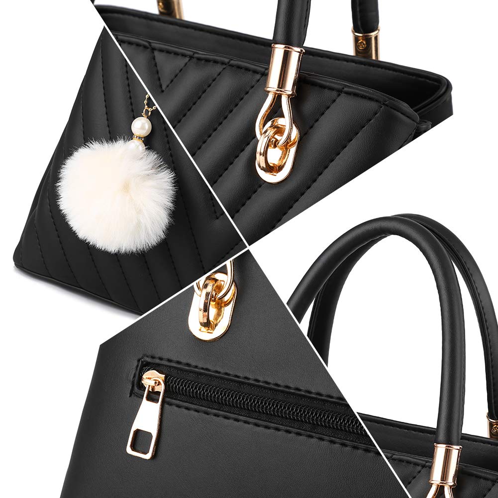 Stylish Women's Leather Handbags - Quilted Top-Handle Tote & Shoulder Satchel with Pompom | Perfect for Work, Travel & Everyday Use