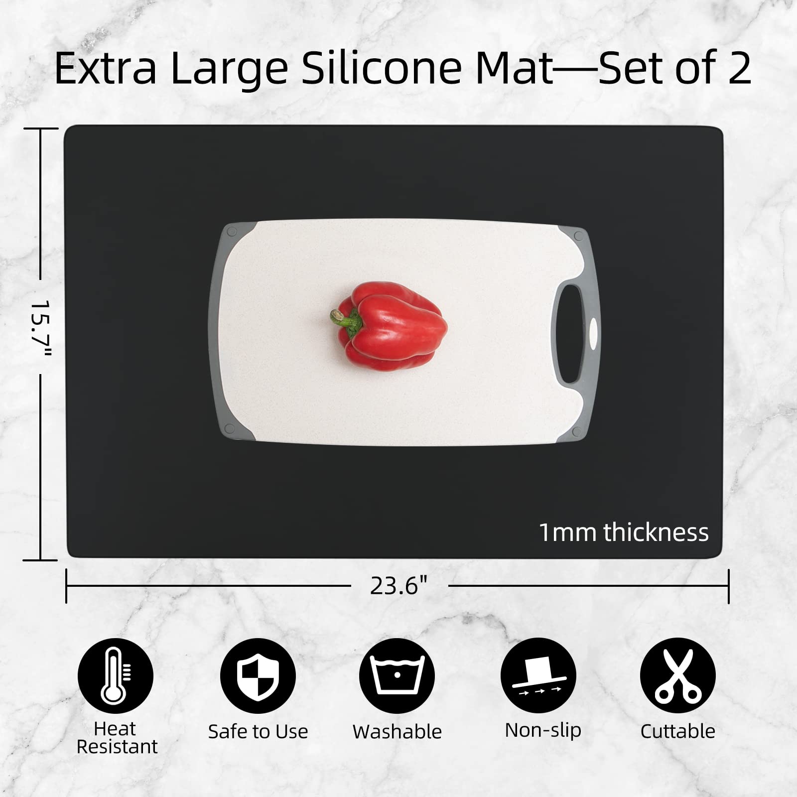 2 Pack Non-Slip Heat Resistant Silicone Countertop Protector Mats for Kitchen - 23.62