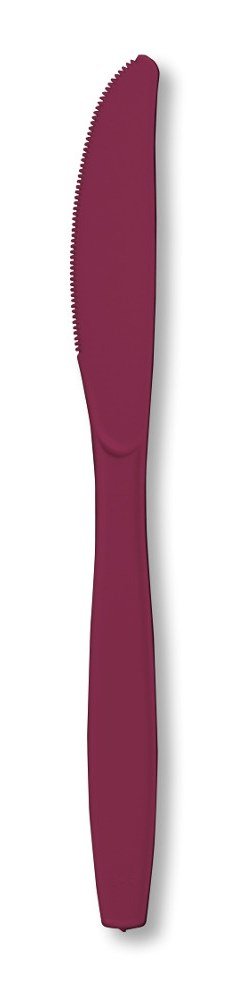 Burgundy Red Disposable Plastic Knives - 100 Count Bulk Party Supplies for Weddings, BBQs, Picnics & Events