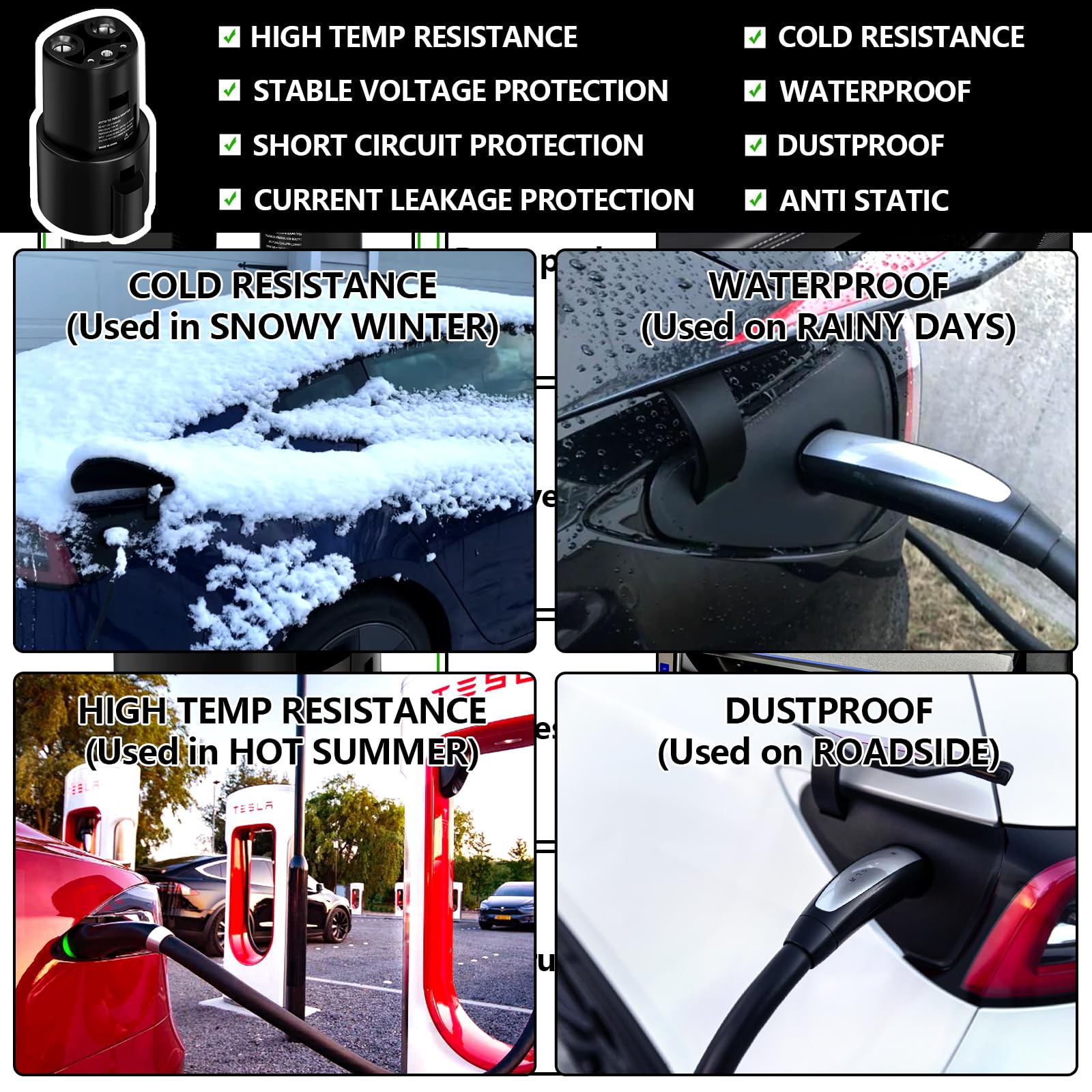 Premium NZY J1772 to Tesla Charger Adapter - 80A 250V Fast Charging Compatible with Tesla Model 3/Y/X/S - Seamless SAE J1772 Station Connection - Safe & Reliable EV Charging Solution - Perfect for Home, Work & Public Charging Stations