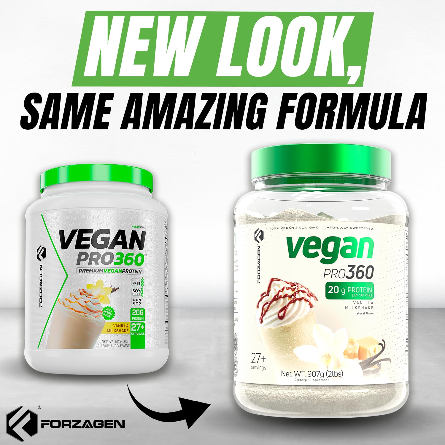 Forzagen Vegan Protein Powder 360 - 2 Lbs (27 Servings) | Plant-Based Protein Blend with Quinoa, Brown Rice & Pea Isolate | Dairy-Free, Soy-Free, Gluten-Free, Non-GMO | Vanilla Milkshake Flavor | Perfect for Post-Workout Recovery & Muscle Building